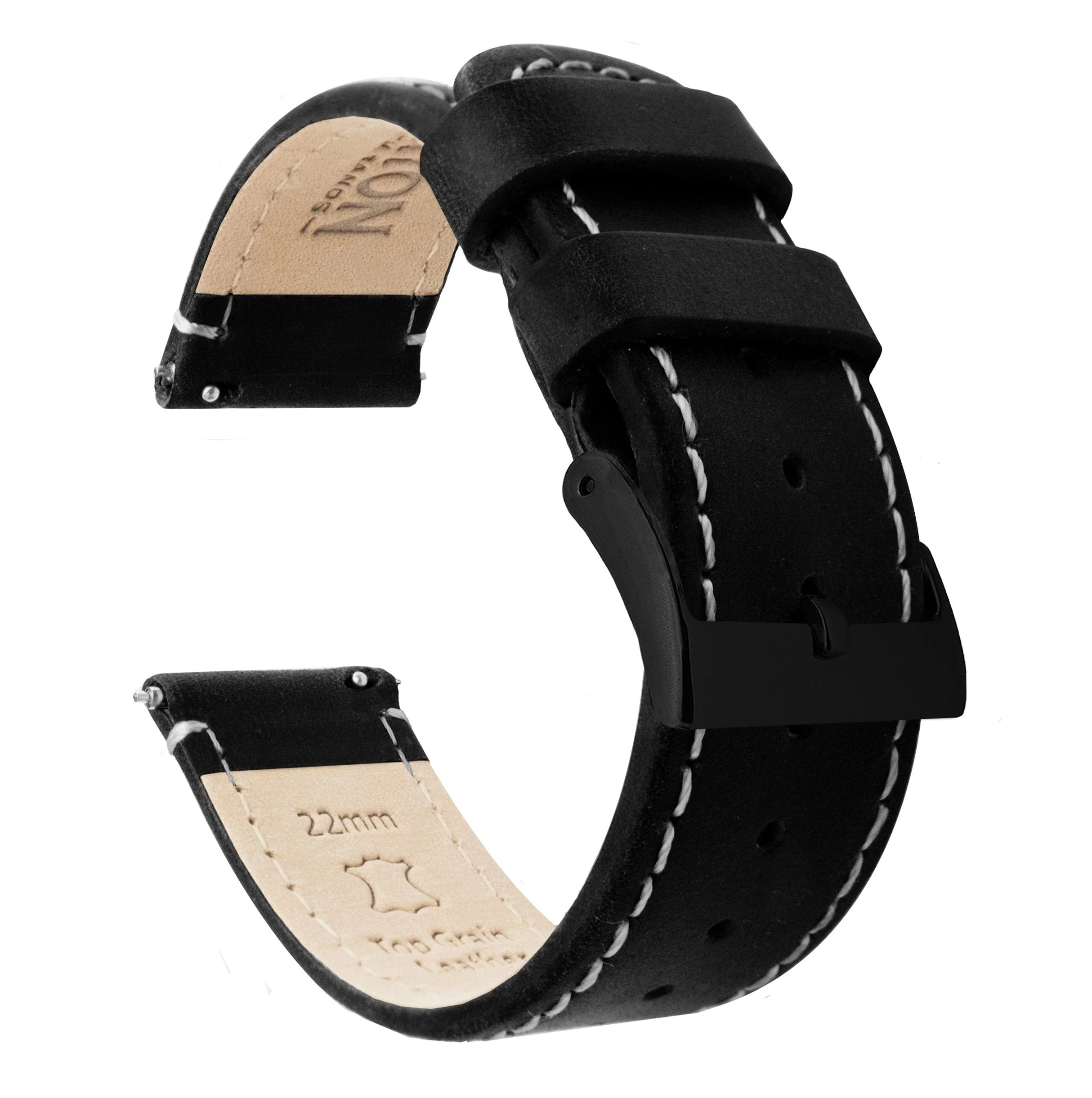 Polar Grit X & Vantage Black Leather Linen White Stitching Watch Band - Image 2