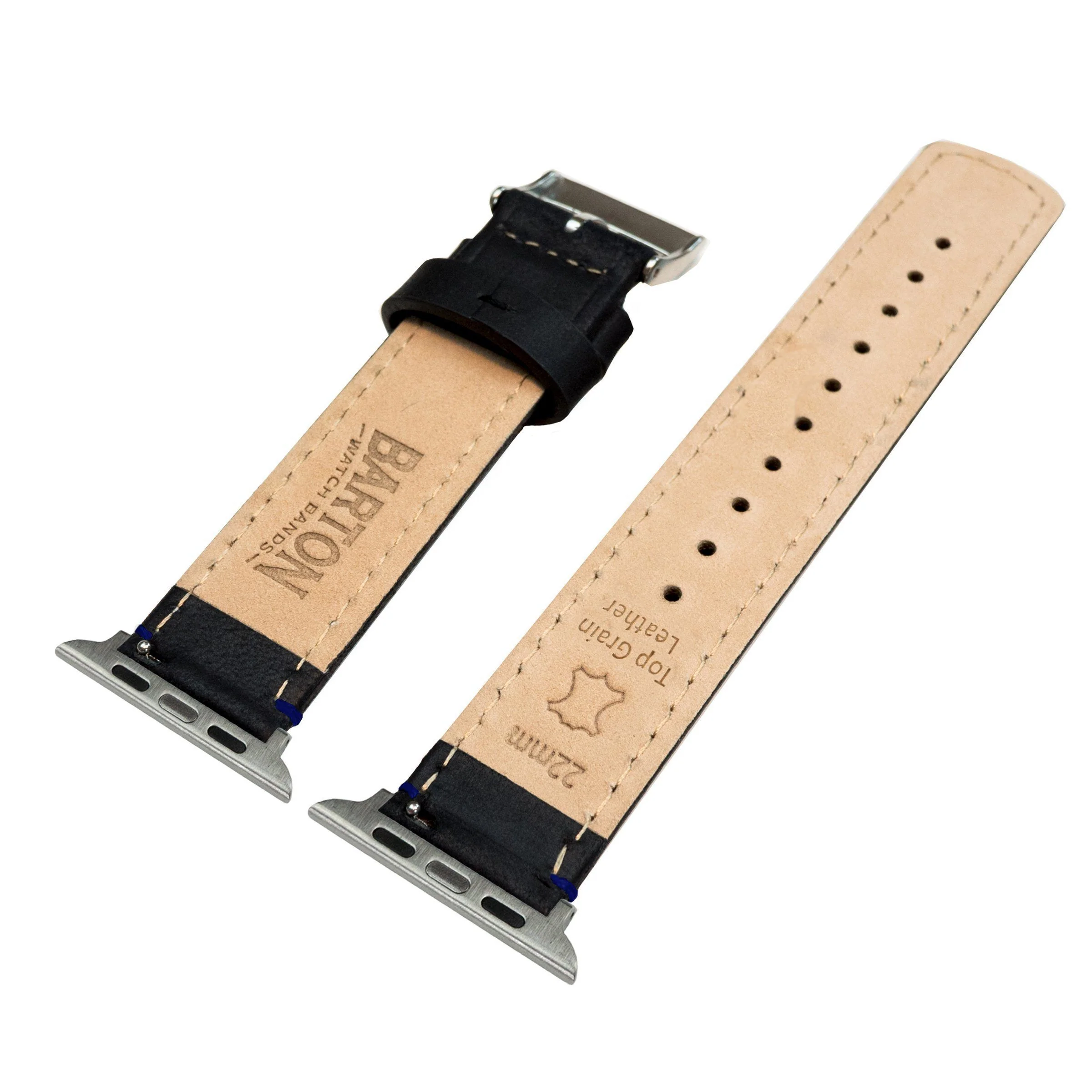 Apple Watch Black Leather Blue Stitching Watch Band - Image 4