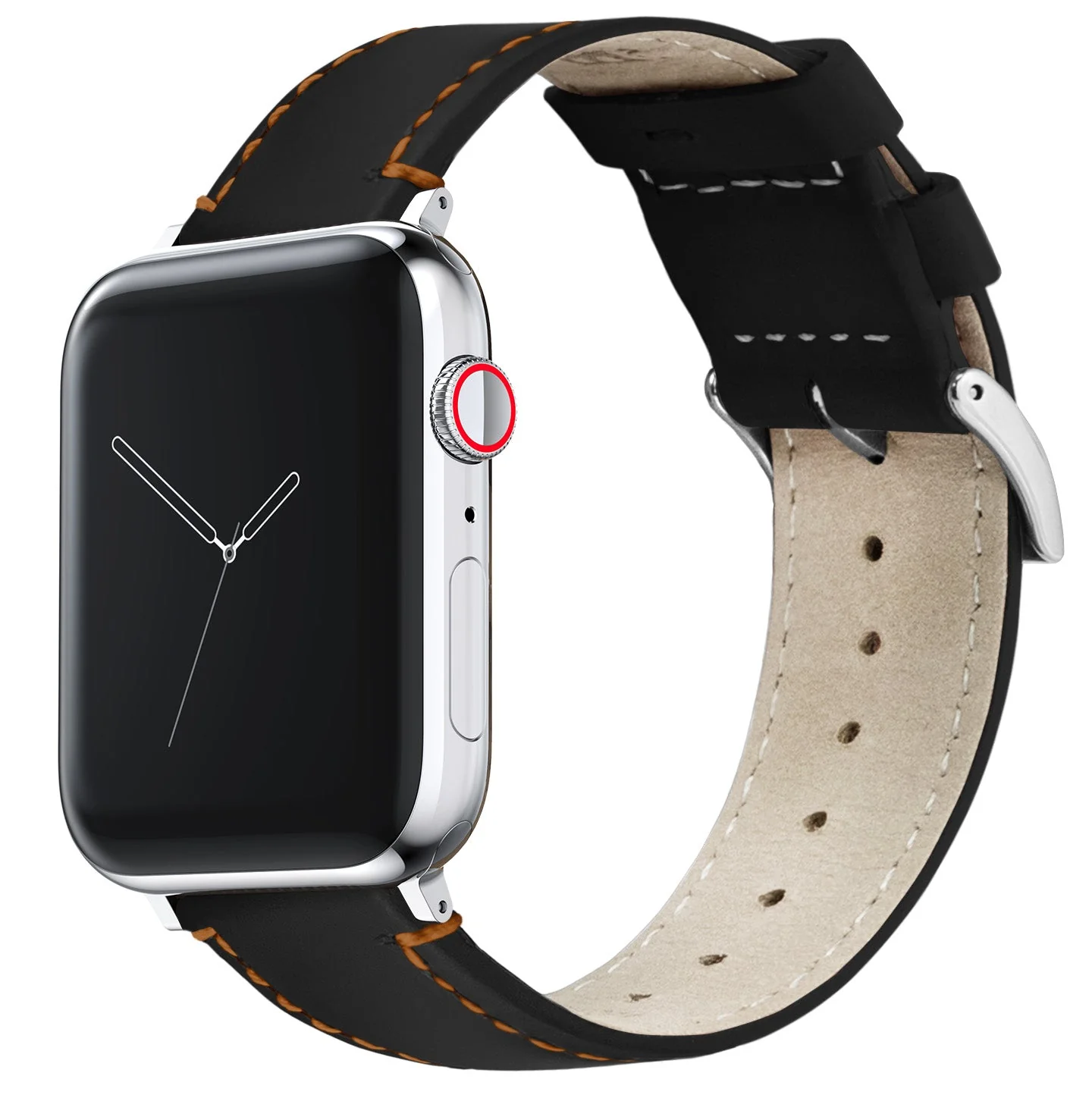 Apple Watch Small (38mm, 40mm, 41mm, 42mm) Black Leather Orange Stitching Watch Band