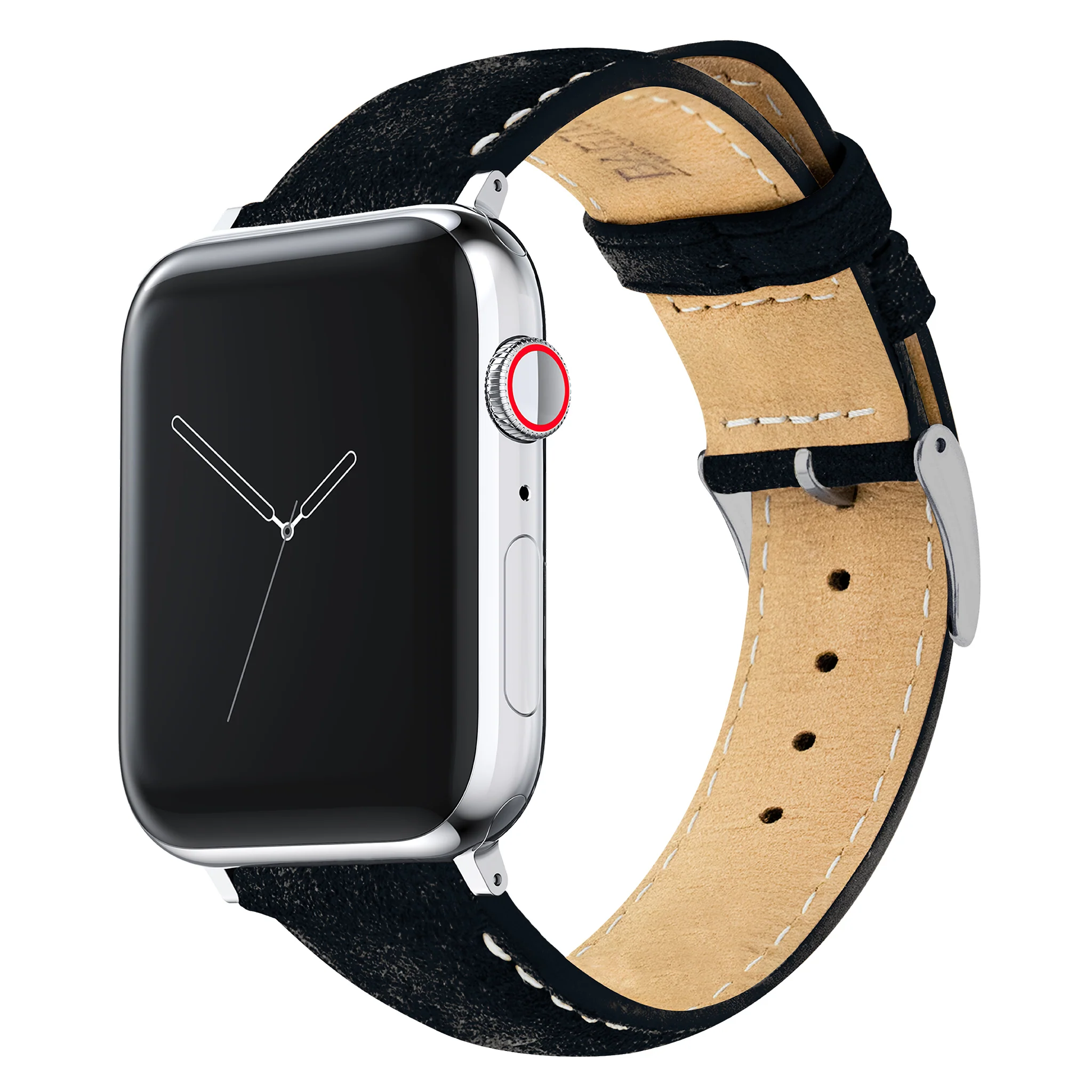 Apple Watch Black Italian Suede White Stitching Watch Band
