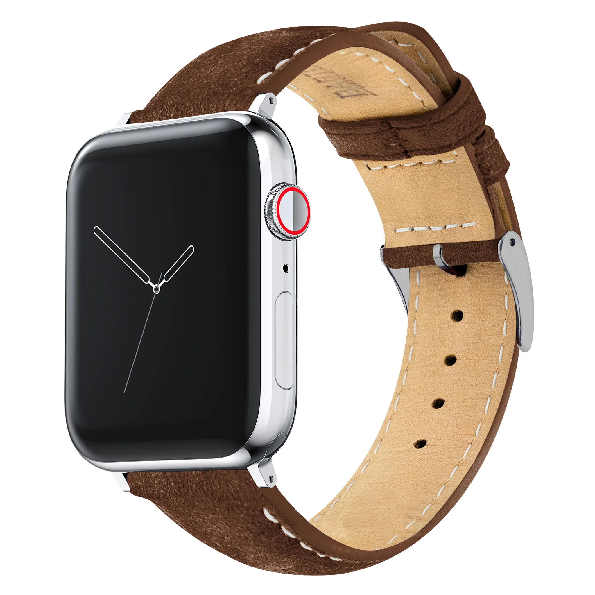 Apple Watch Chocolate Brown Italian Suede Linen White Stitching Watch Band