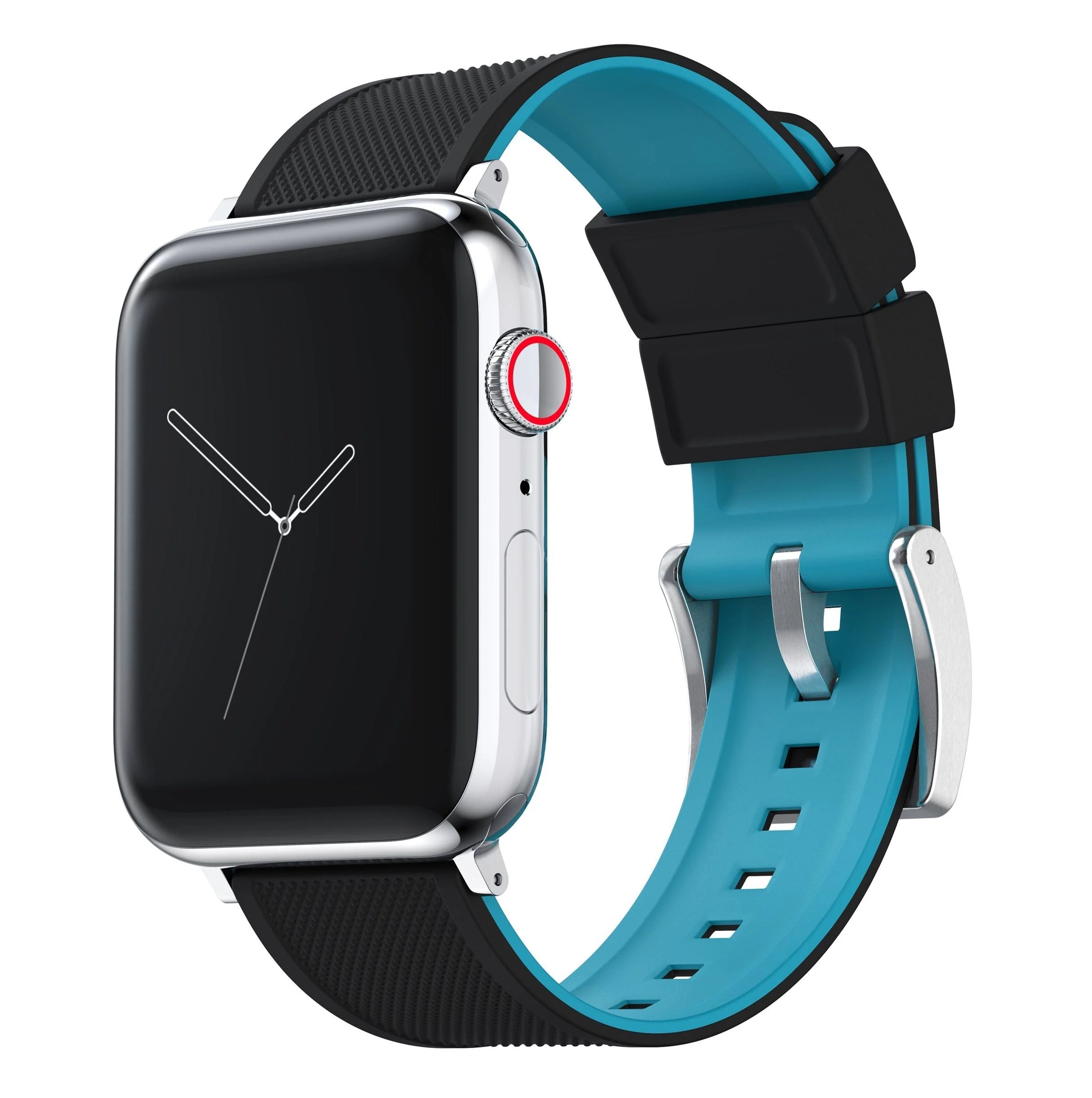 Apple Watch Small (38mm, 40mm, 41mm, 42mm) Elite Silicone Black Top Aqua Blue Bottom Watch Band