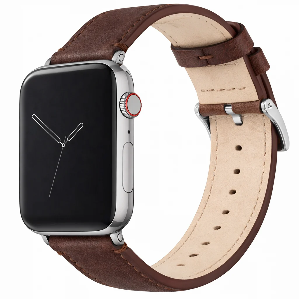 Apple Watch Genuine French Calfskin Brown Leather Watch Band, Crafted in the USA