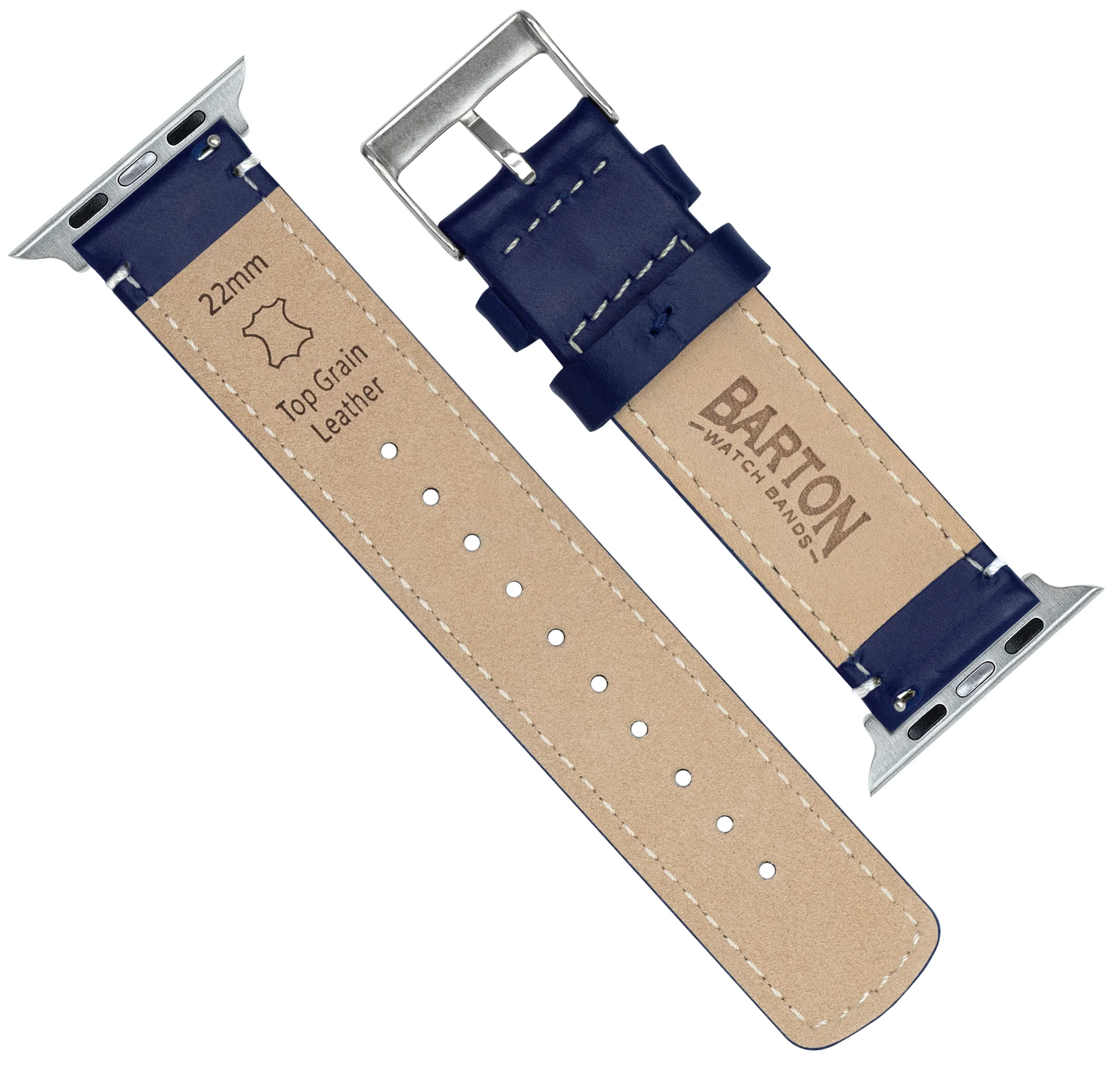 Apple Watch Navy Blue Leather Linen White Stitching Watch Band - Image 7