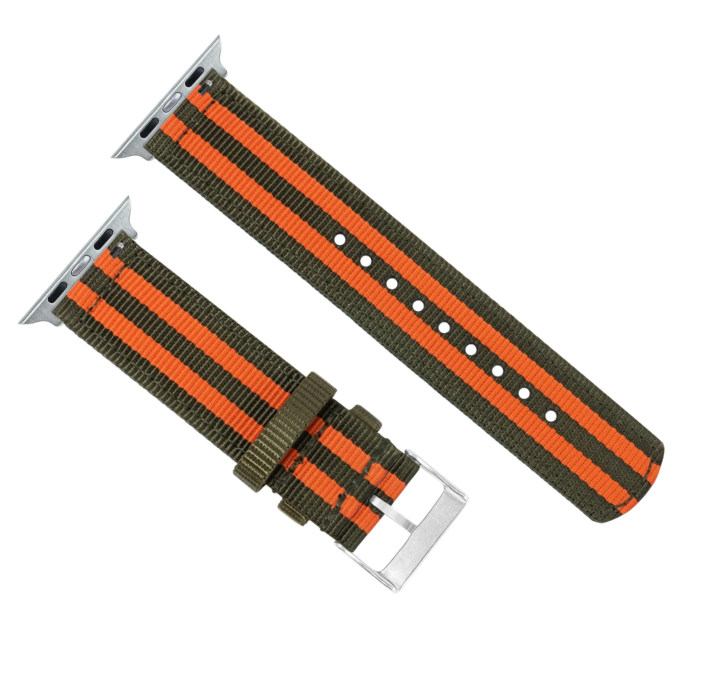 Apple Watch Two Piece NATO® style Army Green Orange Watch Band - Image 10