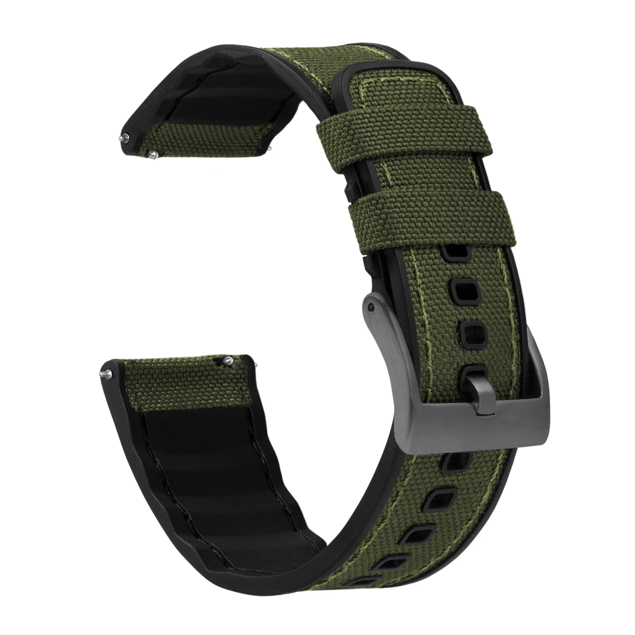 Army Green Cordura Fabric And Silicone Hybrid Watch Band - Seiko 5 Sports GMT SSK001 / SSK003 (22mm) - Image 8