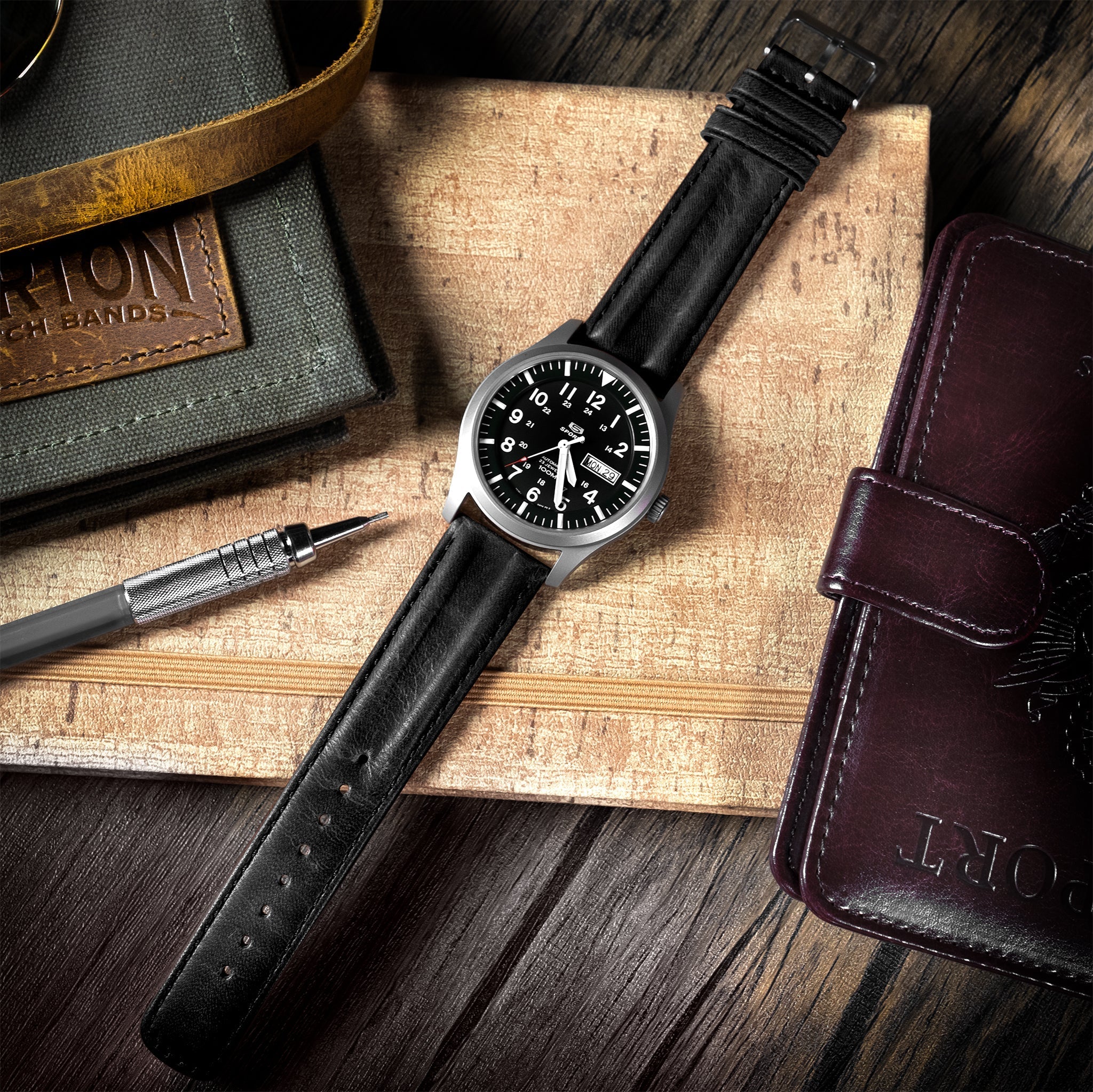 Black Classic Horween Leather Watch Band - Grand Seiko (20mm) - Image 2
