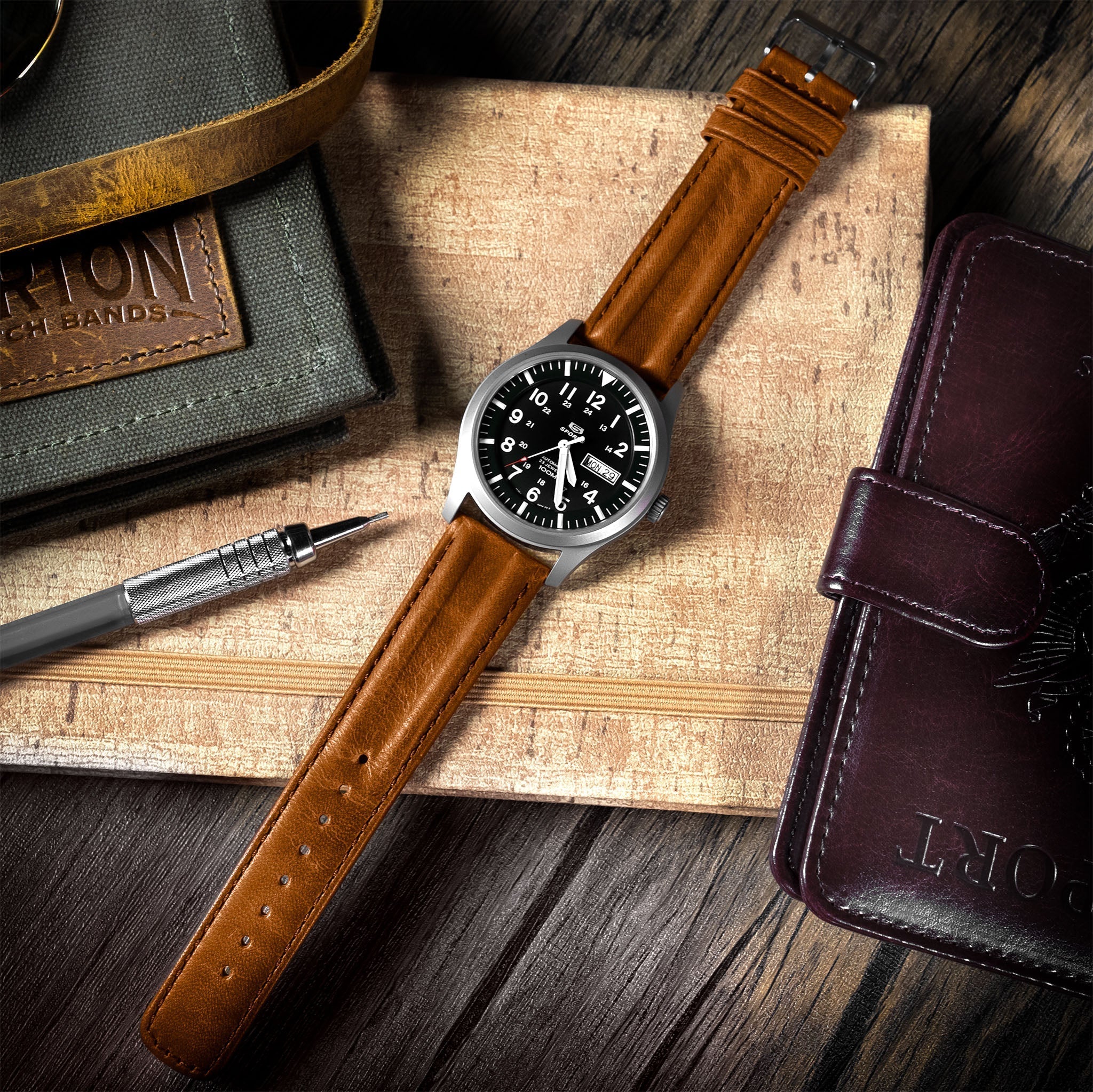 Caramel Brown Classic Horween Leather Watch Band - Omega Seamaster (20mm) - Image 2