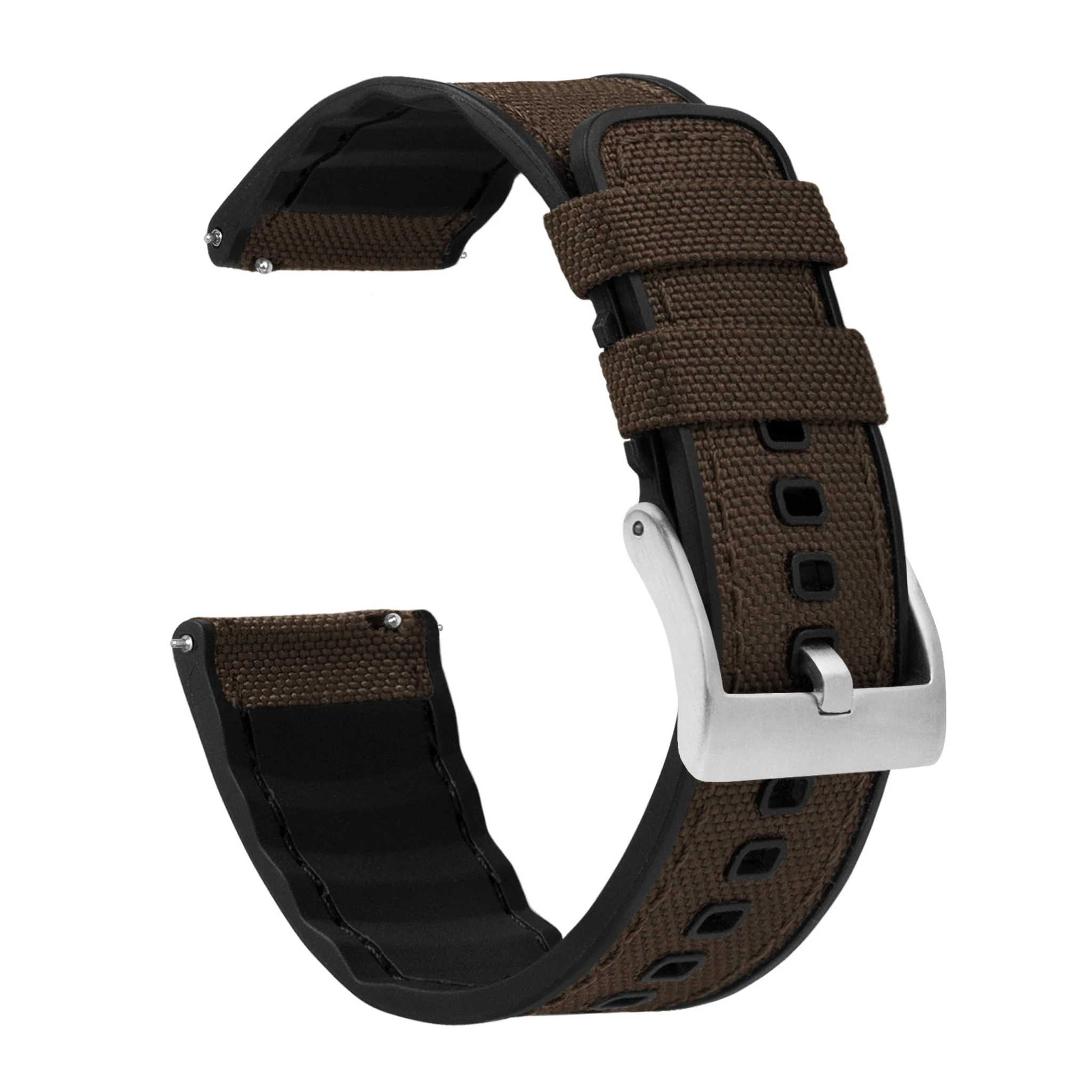 Chocolate Brown Cordura Fabric And Silicone Hybrid 18mm - 24mm Watch Band