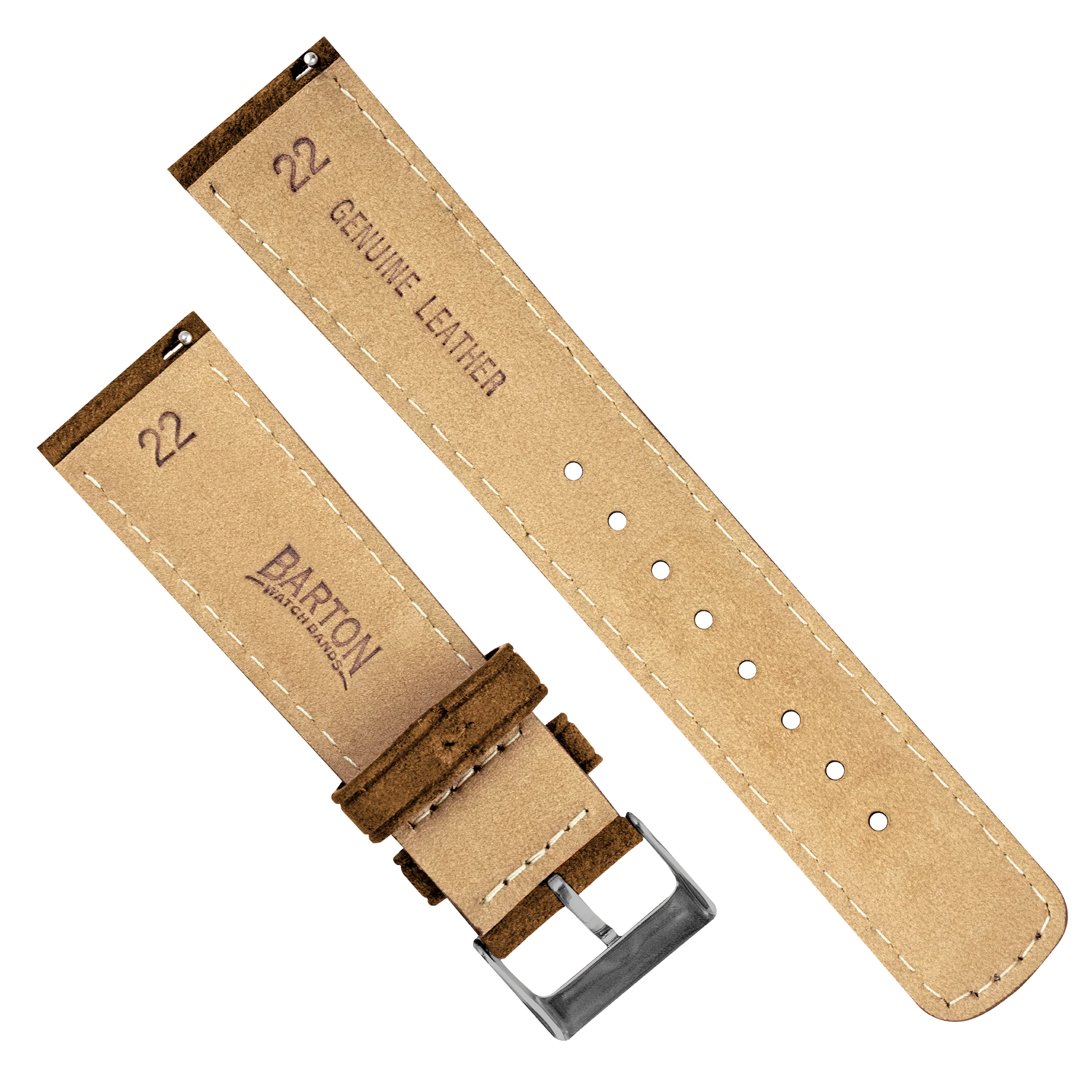 Cognac Brown Italian Suede Beige Stitching Watch Band - Casio Duro MDV-106 (22mm) - Image 6
