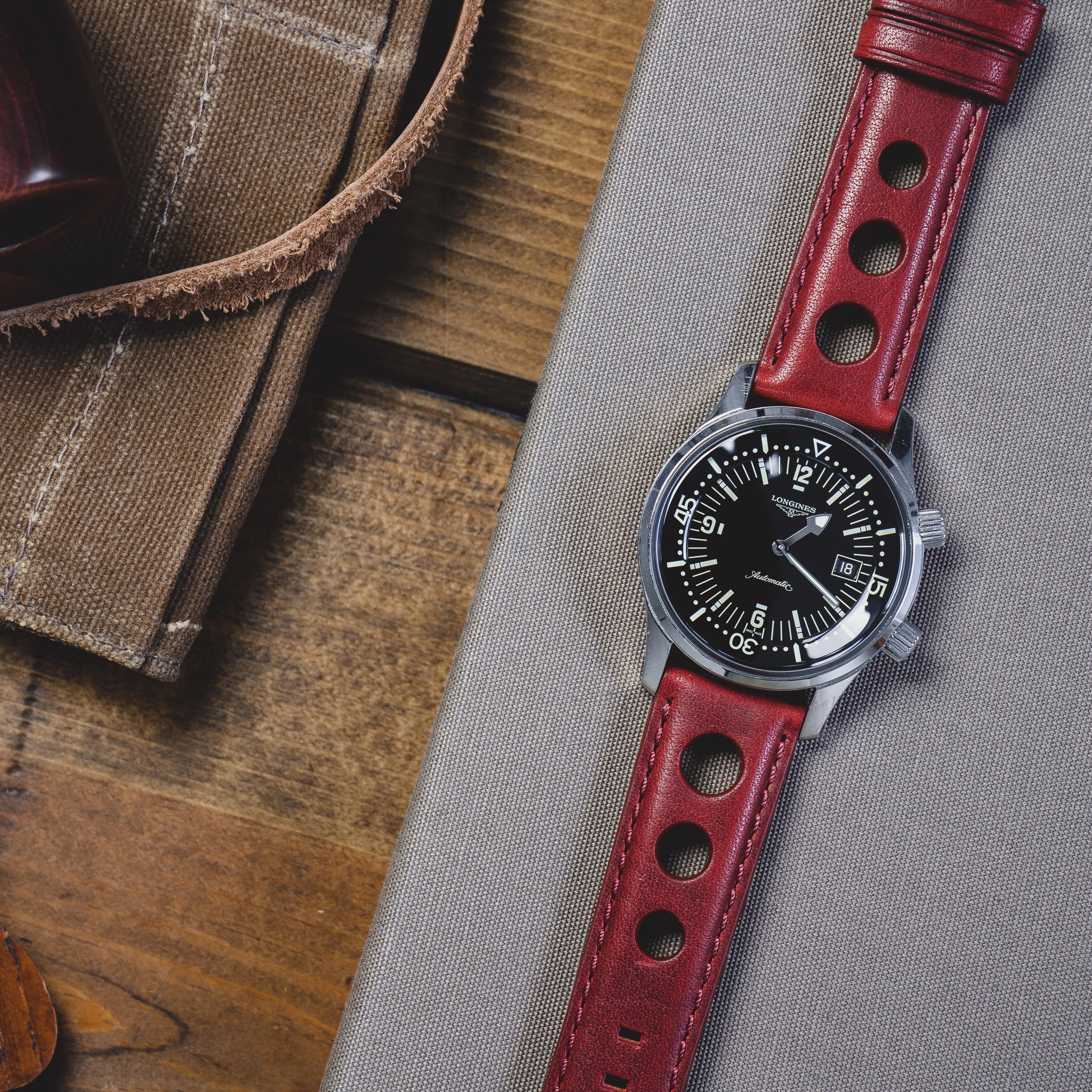 Crimson Red Rally Horween Leather Watch Band - Seiko 5 Sports SRPD (22mm) - Image 2