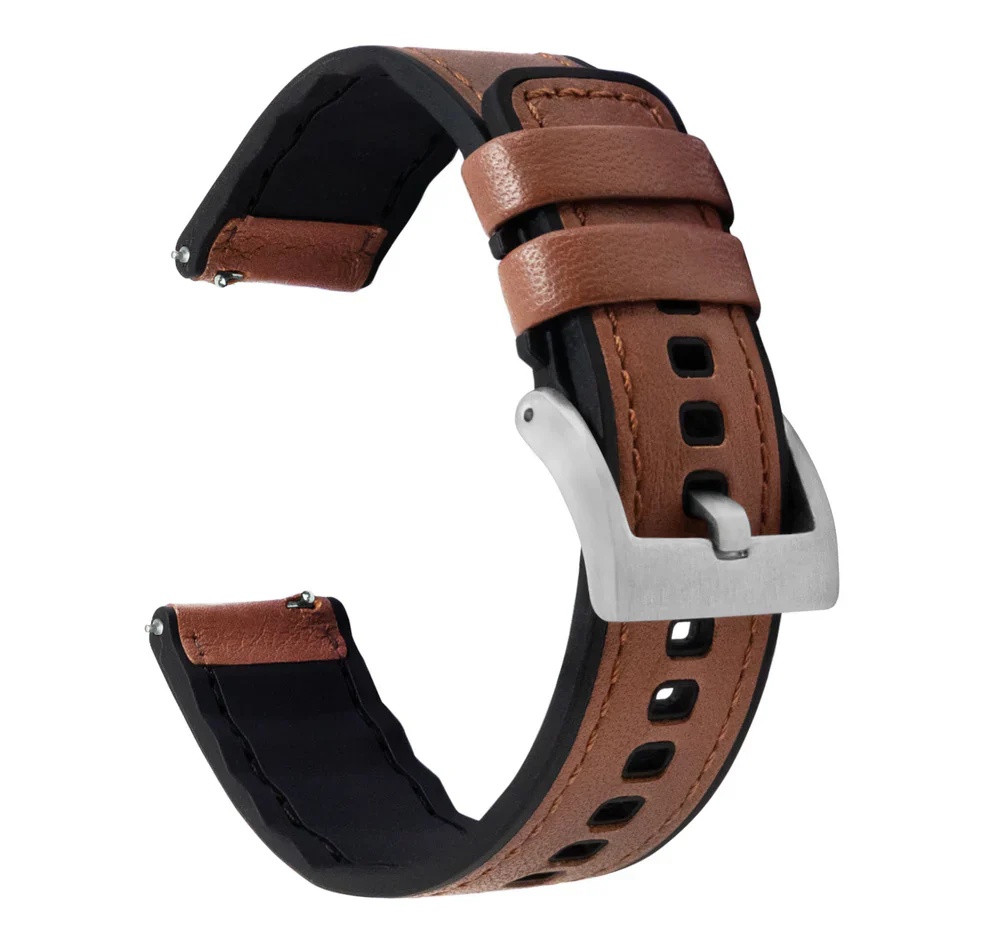 Garmin fēnix® 5, 6, 7 - Water Resistant Leather & Silicone Base Light Brown Watch Band