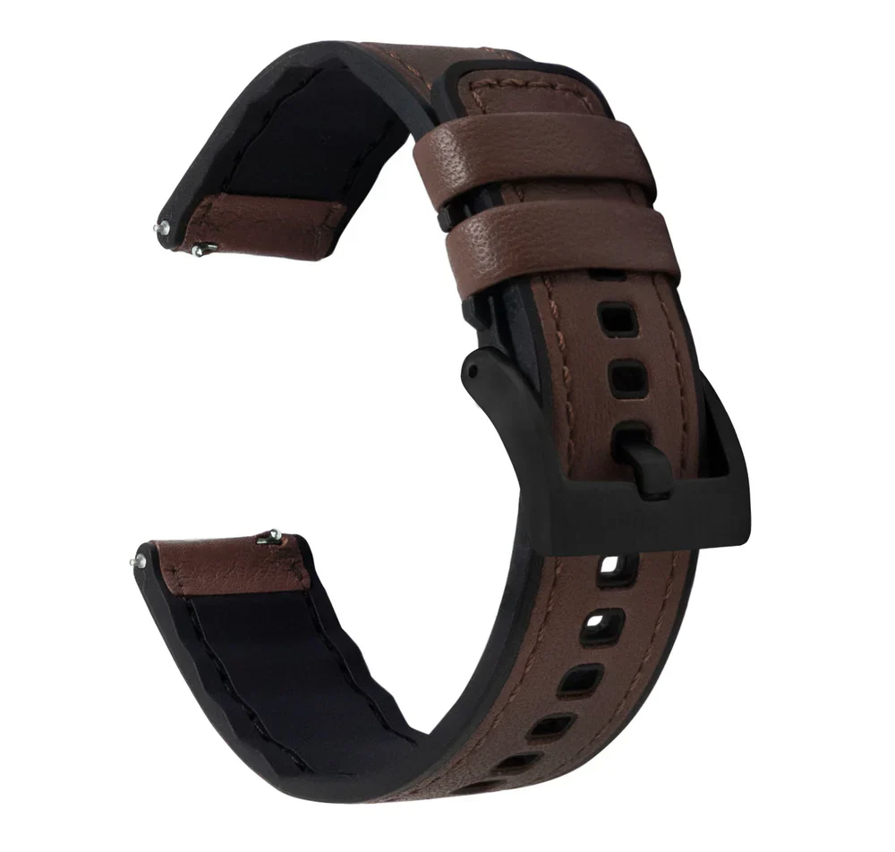 Garmin Forerunner® 970, 965, 955 - Water Resistant Leather & Silicone Base Dark Brown Watch Band - Image 5