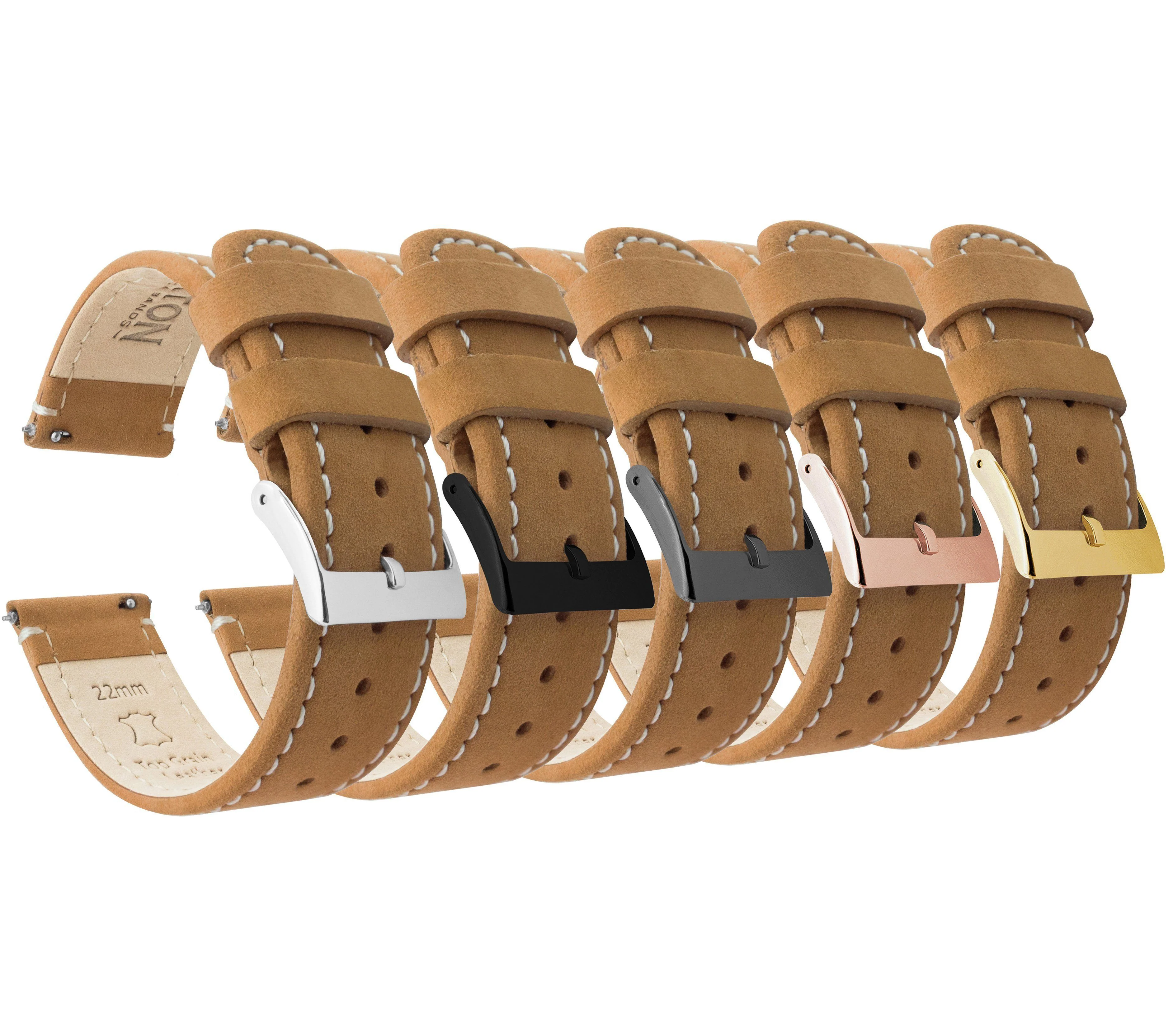 Gingerbread Leather White Stitching Quick Release Watch Band - Mido Ocean Star Diver 600 (22mm) - Image 6