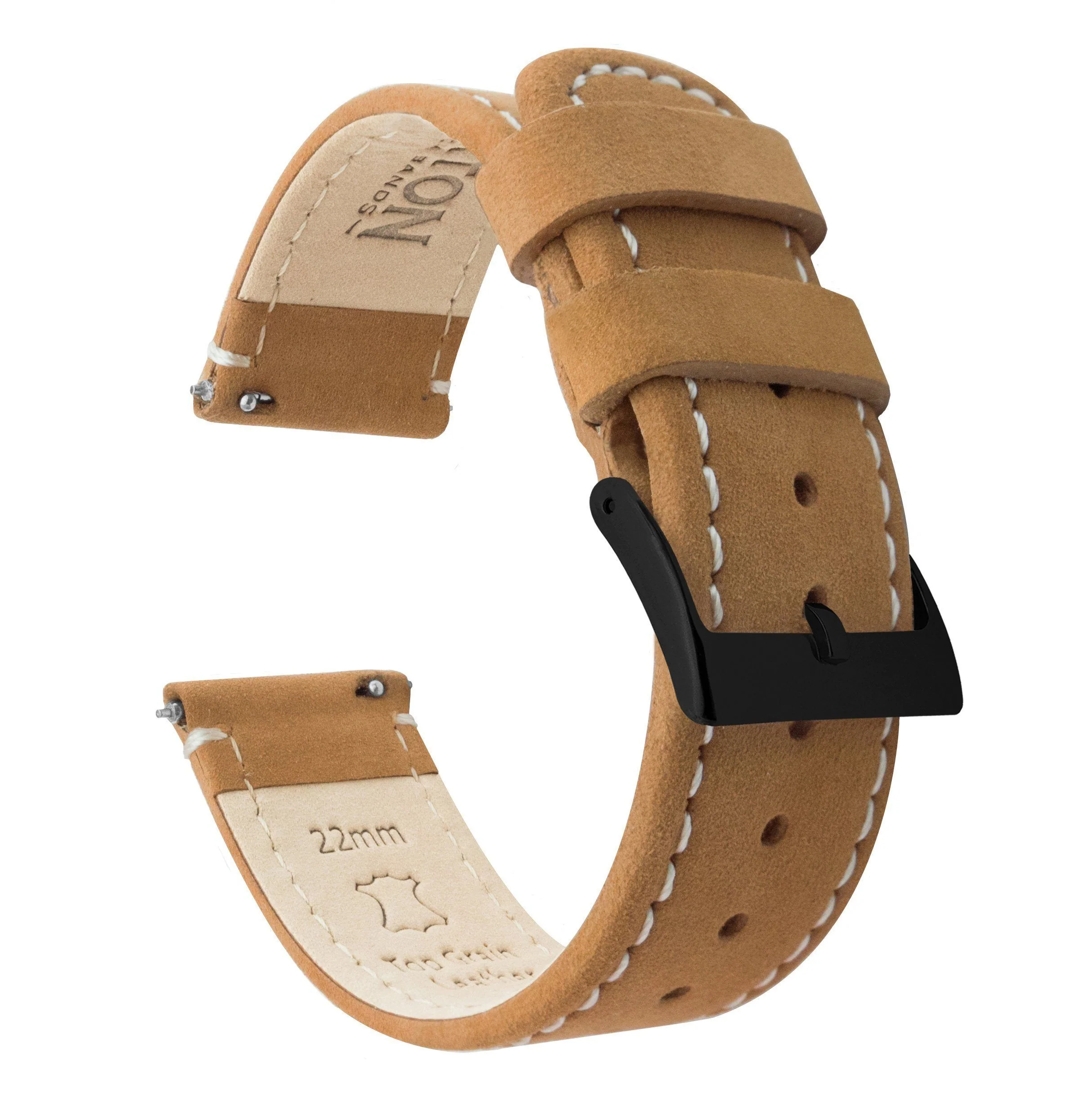 Gingerbread Leather White Stitching Quick Release Watch Band - Mido Ocean Star Diver 600 (22mm) - Image 8