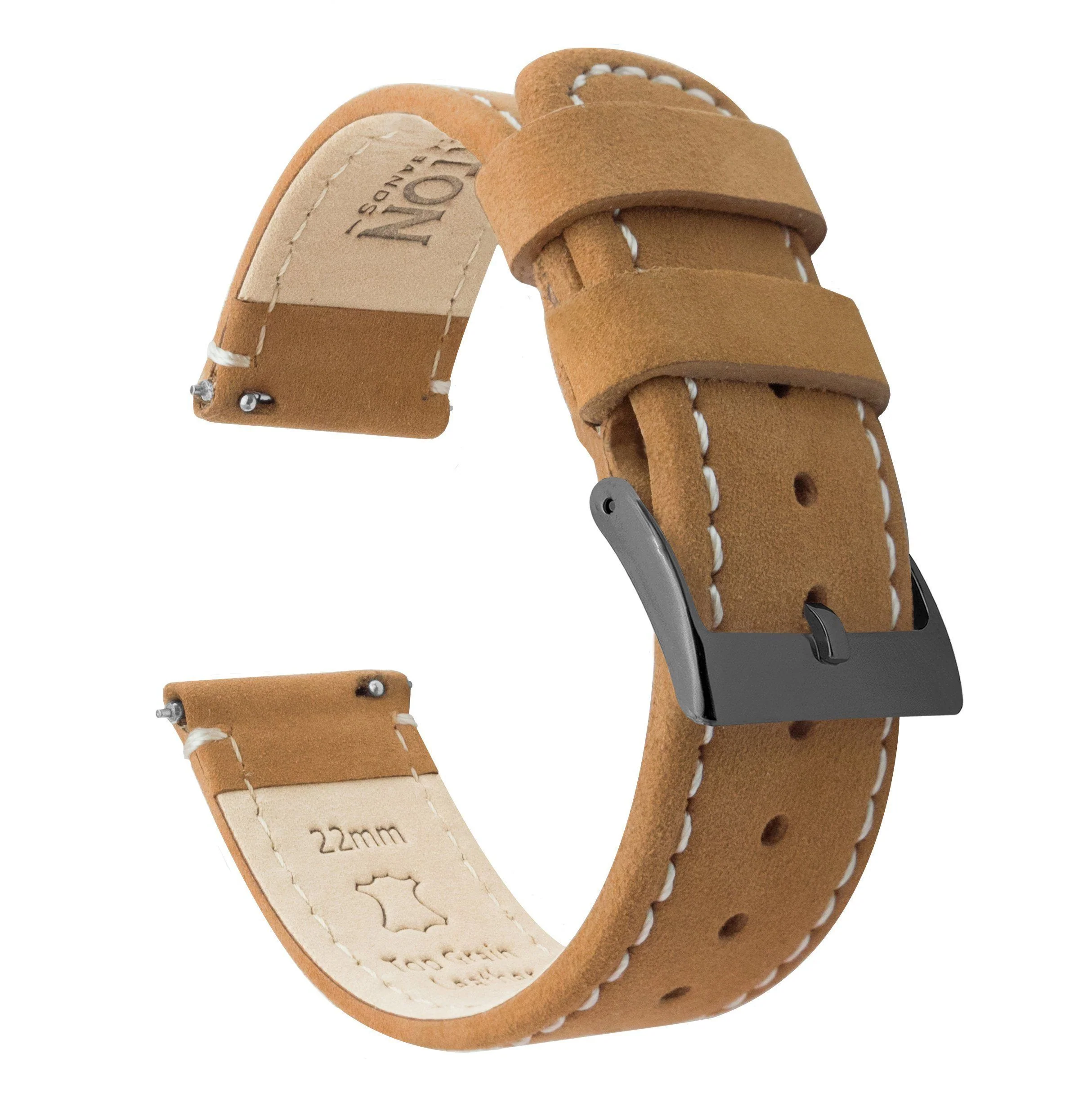Gingerbread Leather White Stitching Quick Release Watch Band - Mido Ocean Star Diver 600 (22mm) - Image 9