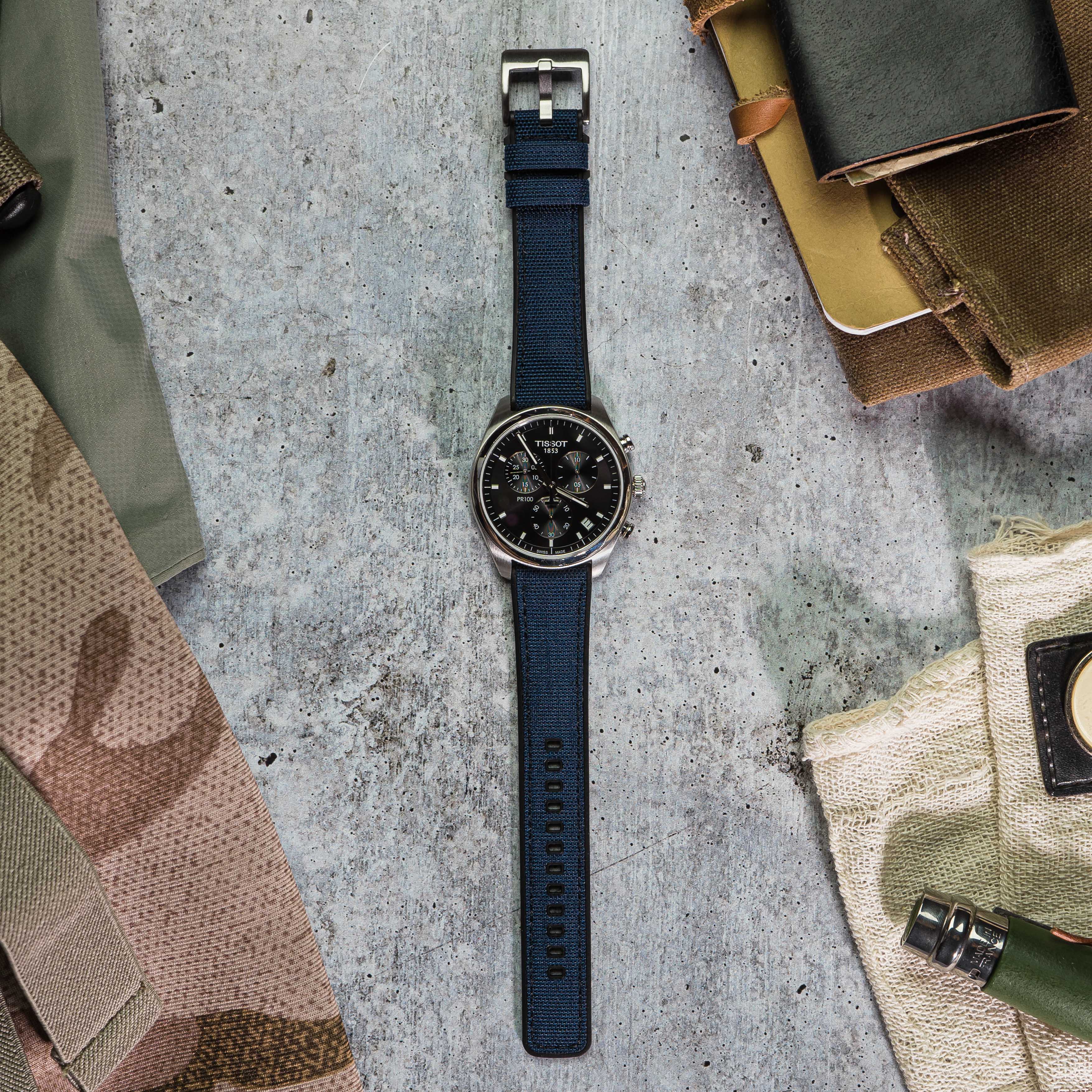 Navy Blue Cordura Fabric And Silicone Hybrid Watch Band - Seiko 5 Sports SRPD (22mm) - Image 3
