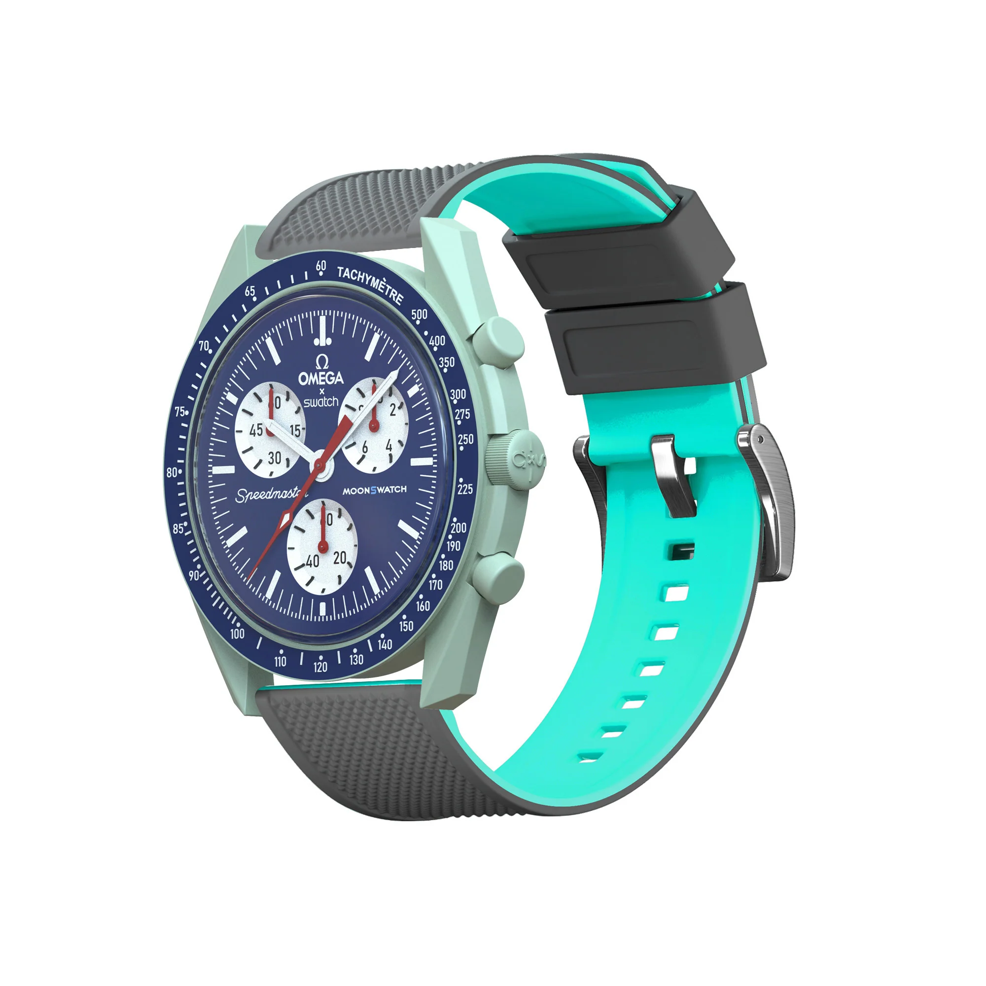 Omega Moonswatch Elite Silicone Smoke Grey Top Mint Green Bottom Watch Band