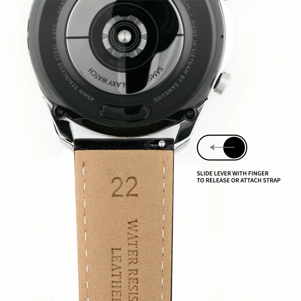 Samsung Galaxy Watch Active 2 Black Pittards Performance Leather Black Stitching Watch Band - Image 5