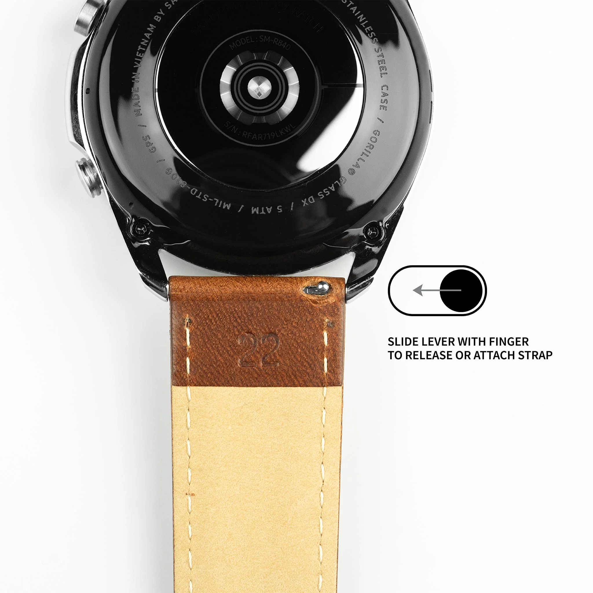 Samsung Galaxy Watch Active 2 Classic Horween Leather Caramel Brown Watch Band - Image 4