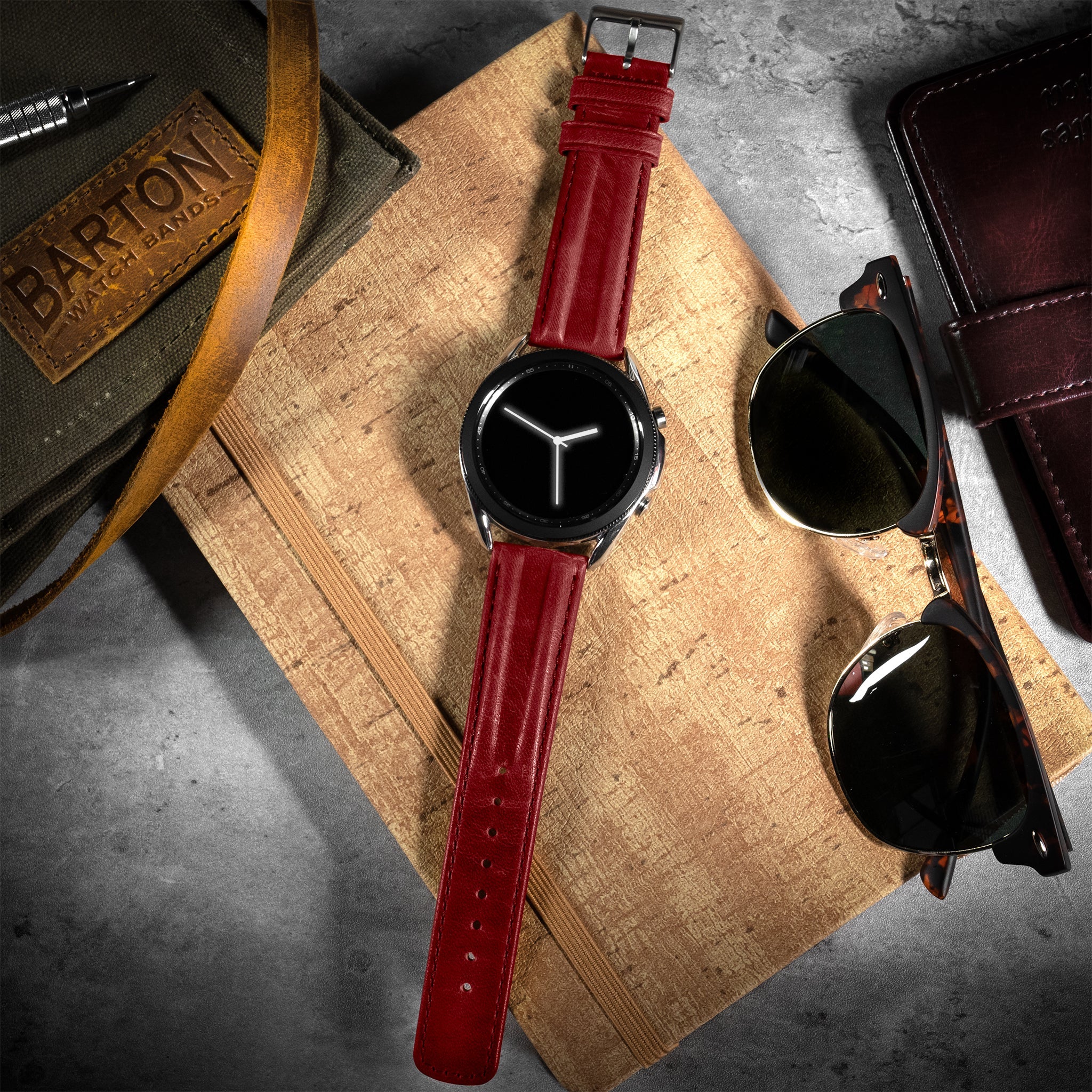 Samsung Galaxy Watch Active 2 Classic Horween Leather Crimson Red Watch Band - Image 2