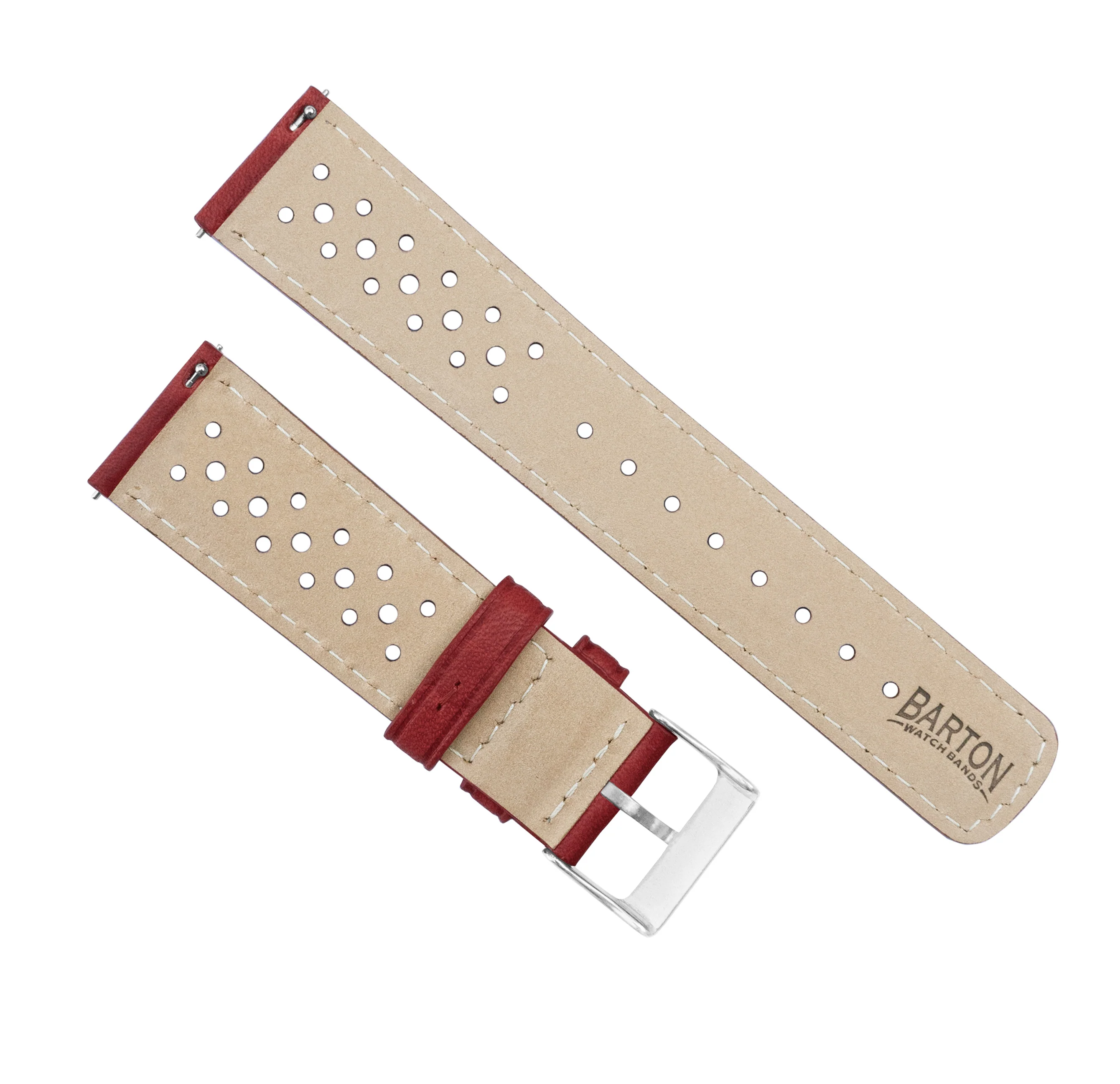 Samsung Galaxy Watch Active 2 Racing Horween Leather Crimson Red Watch Band - Image 3