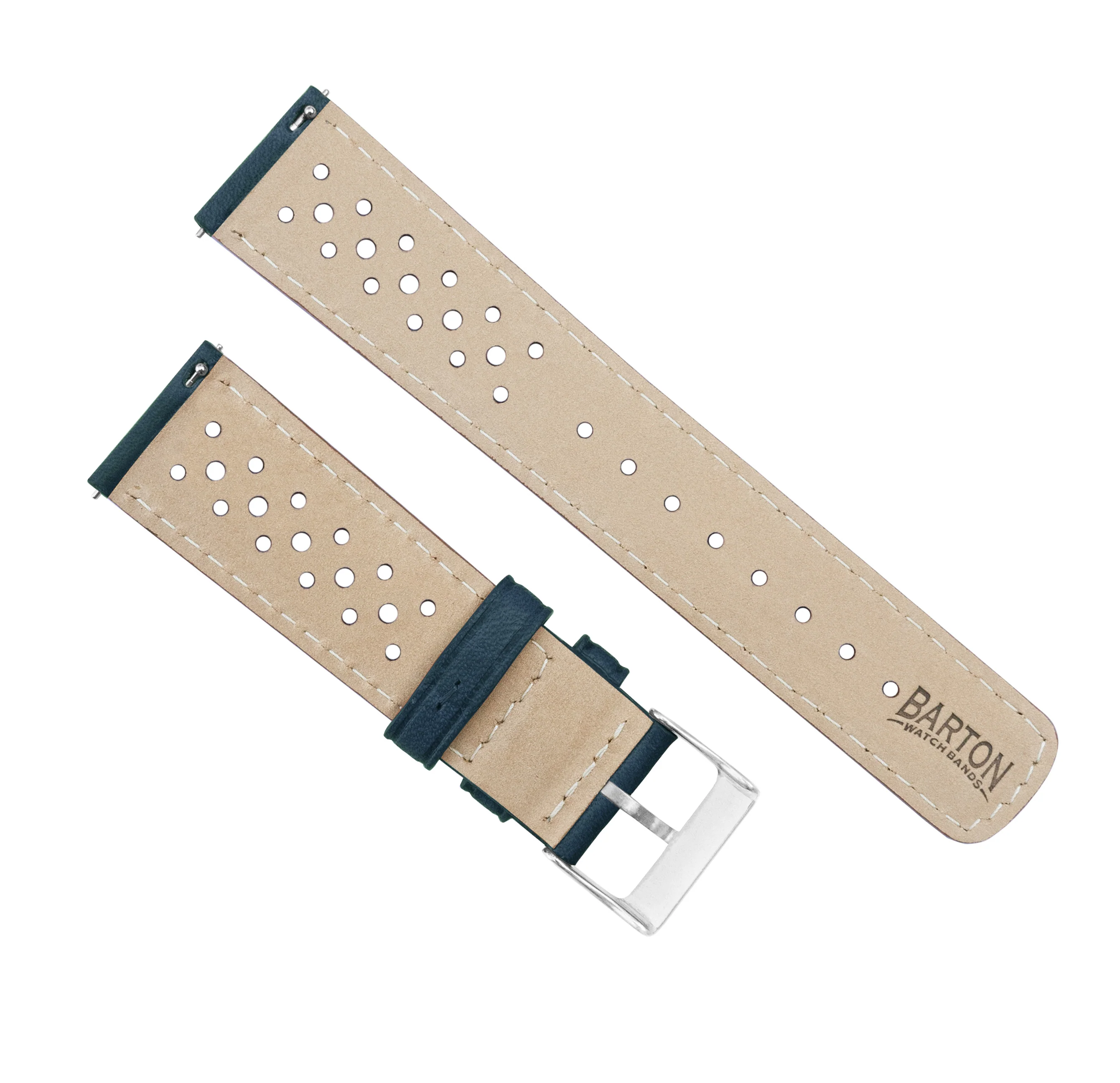 Samsung Galaxy Watch Active 2 Racing Horween Leather Navy Blue Watch Band - Image 3