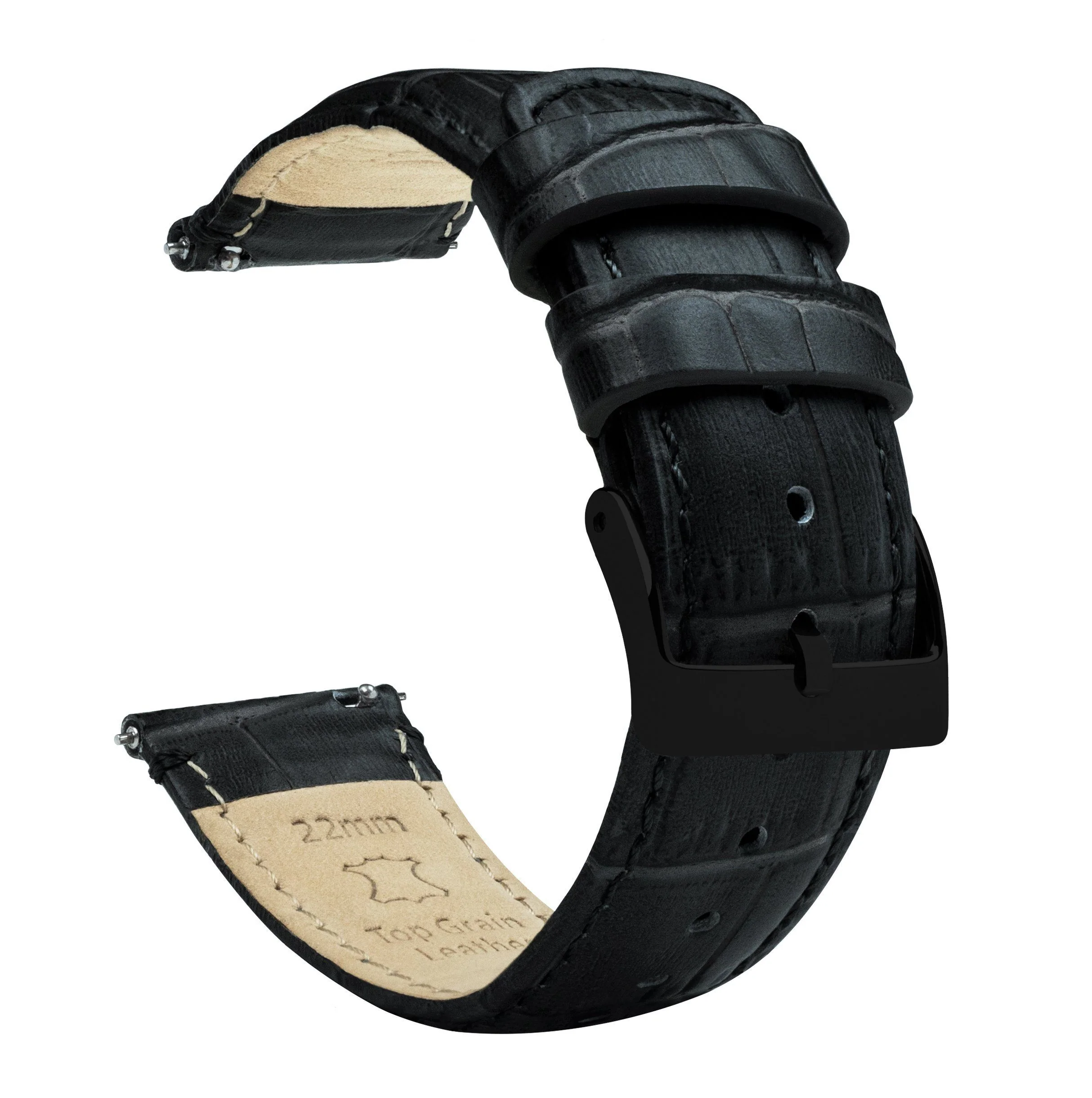 Samsung Galaxy Watch Active Black Alligator Grain Leather Watch Band - Image 2