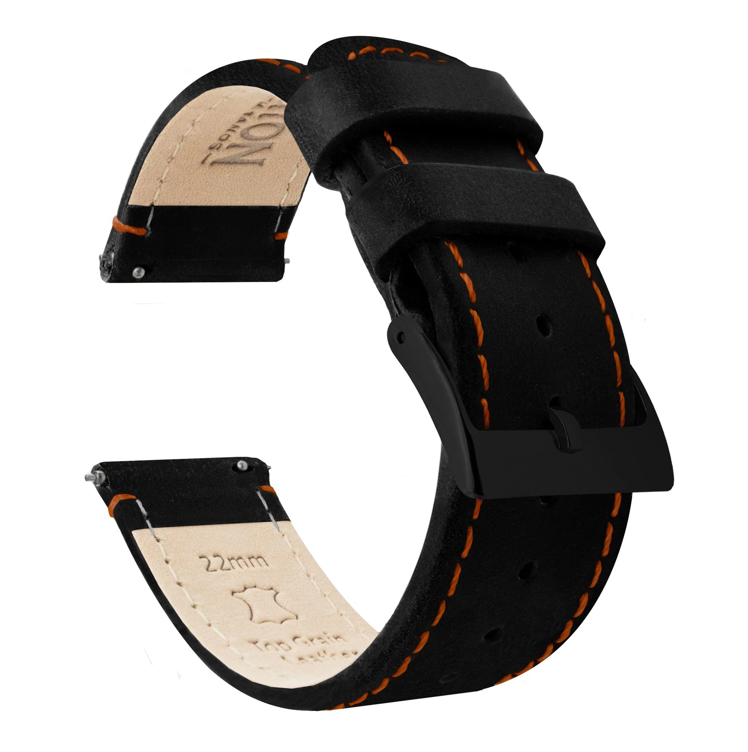 Samsung Galaxy Watch Active Black Leather Orange Stitching Watch Band - Image 2