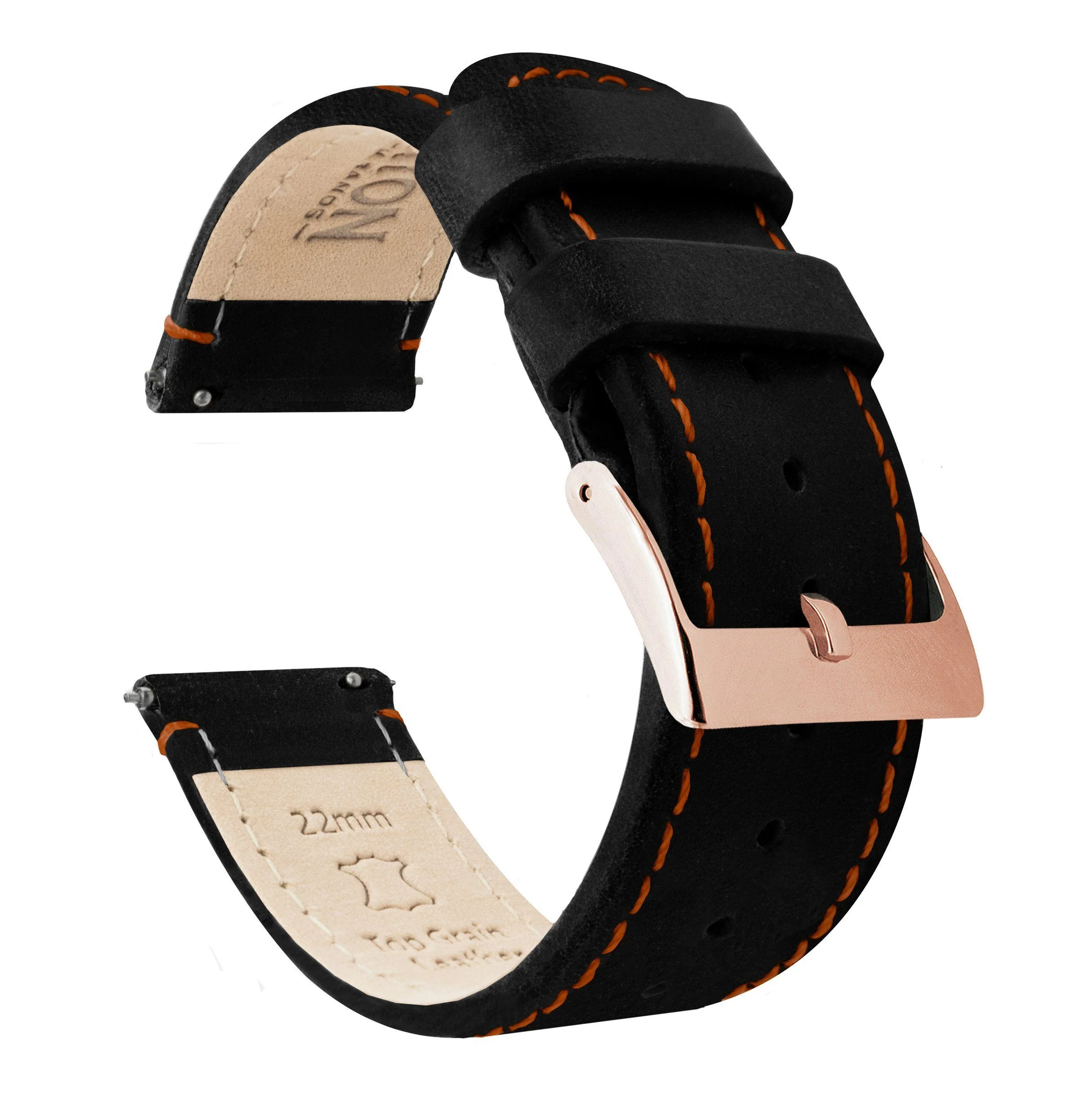Samsung Galaxy Watch Active Black Leather Orange Stitching Watch Band - Image 3