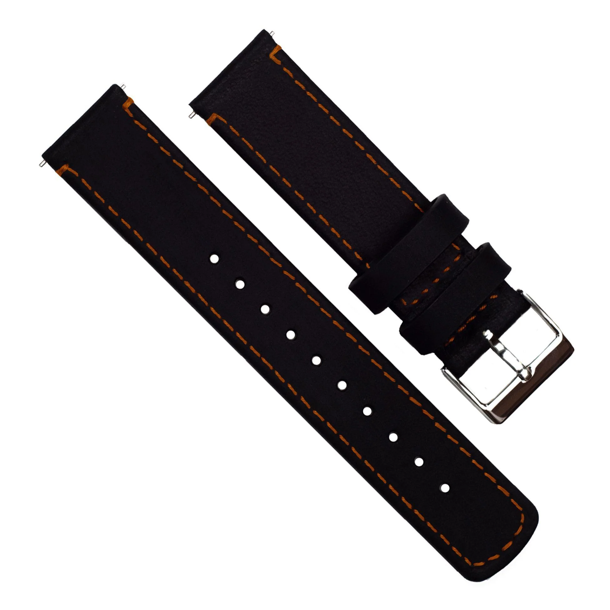 Samsung Galaxy Watch Active Black Leather Orange Stitching Watch Band - Image 4