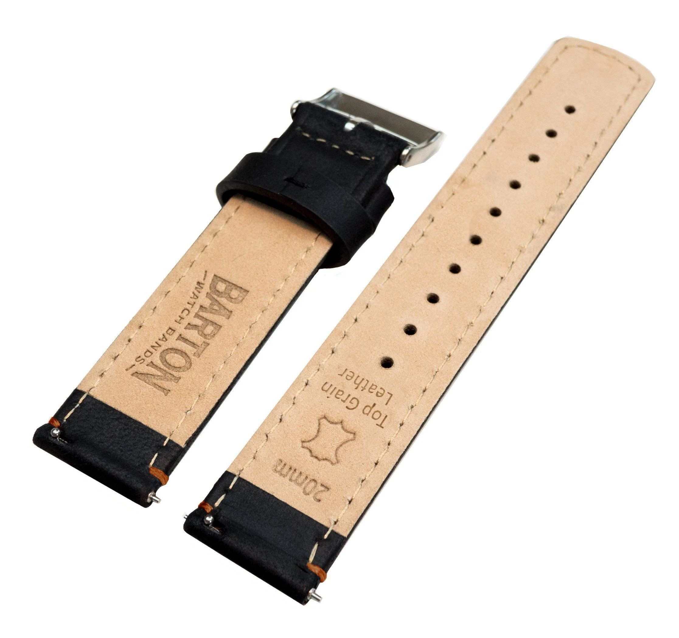 Samsung Galaxy Watch Active Black Leather Orange Stitching Watch Band - Image 5