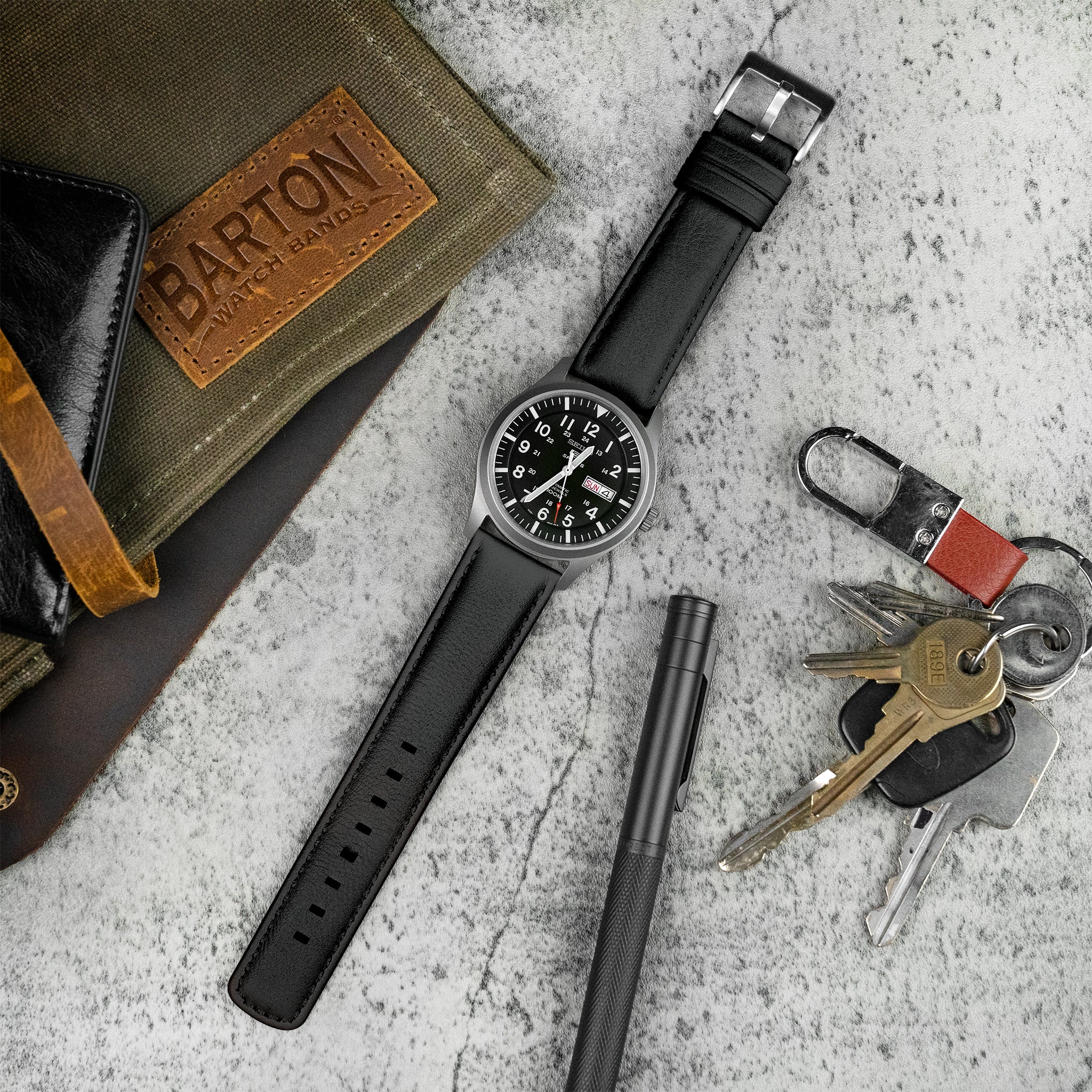 Samsung Galaxy Watch Active Black Pittards Performance Leather Black Stitching Watch Band - Image 3