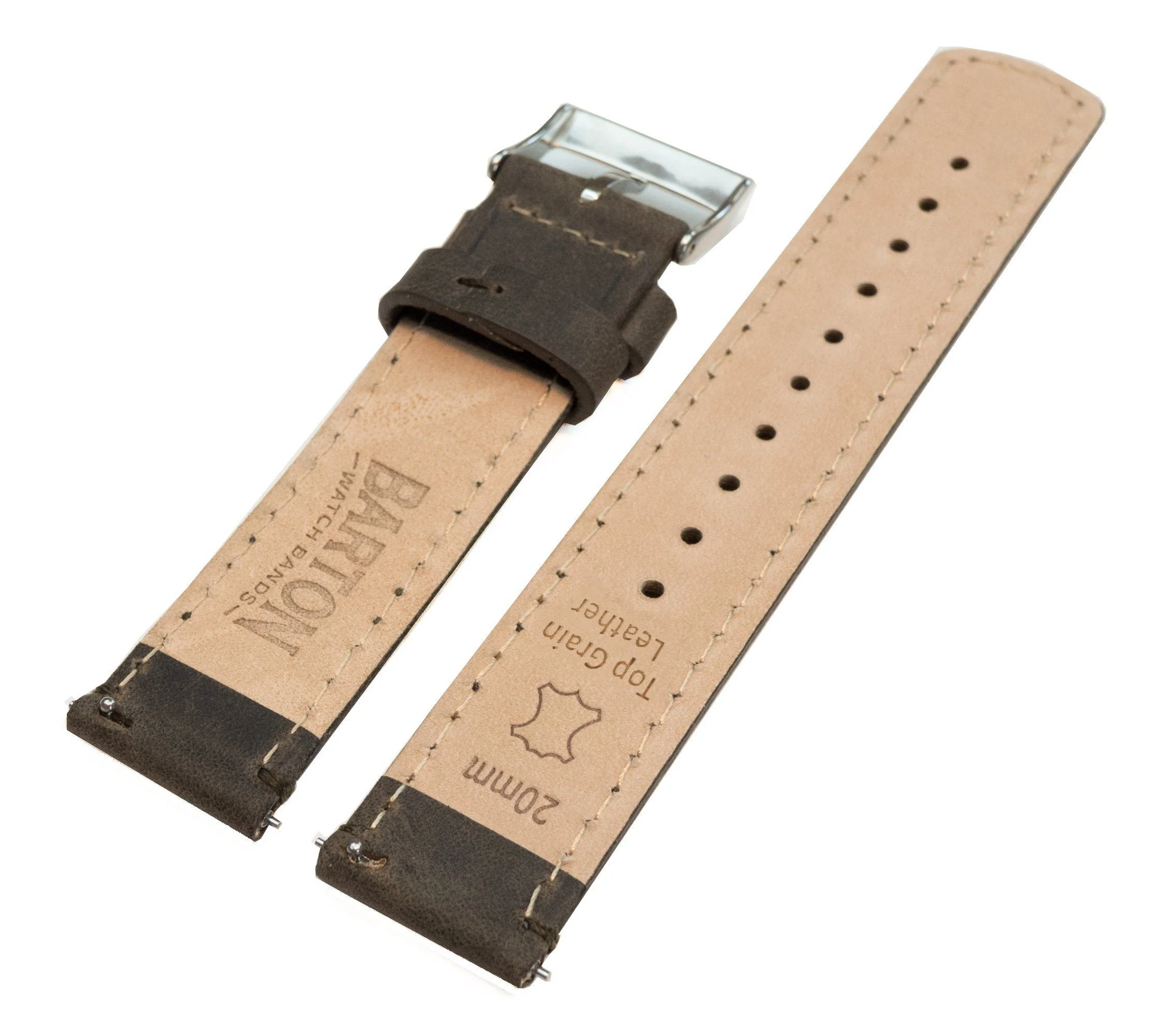Samsung Galaxy Watch Active Espresso Brown Leather Stitching Watch Band - Image 5