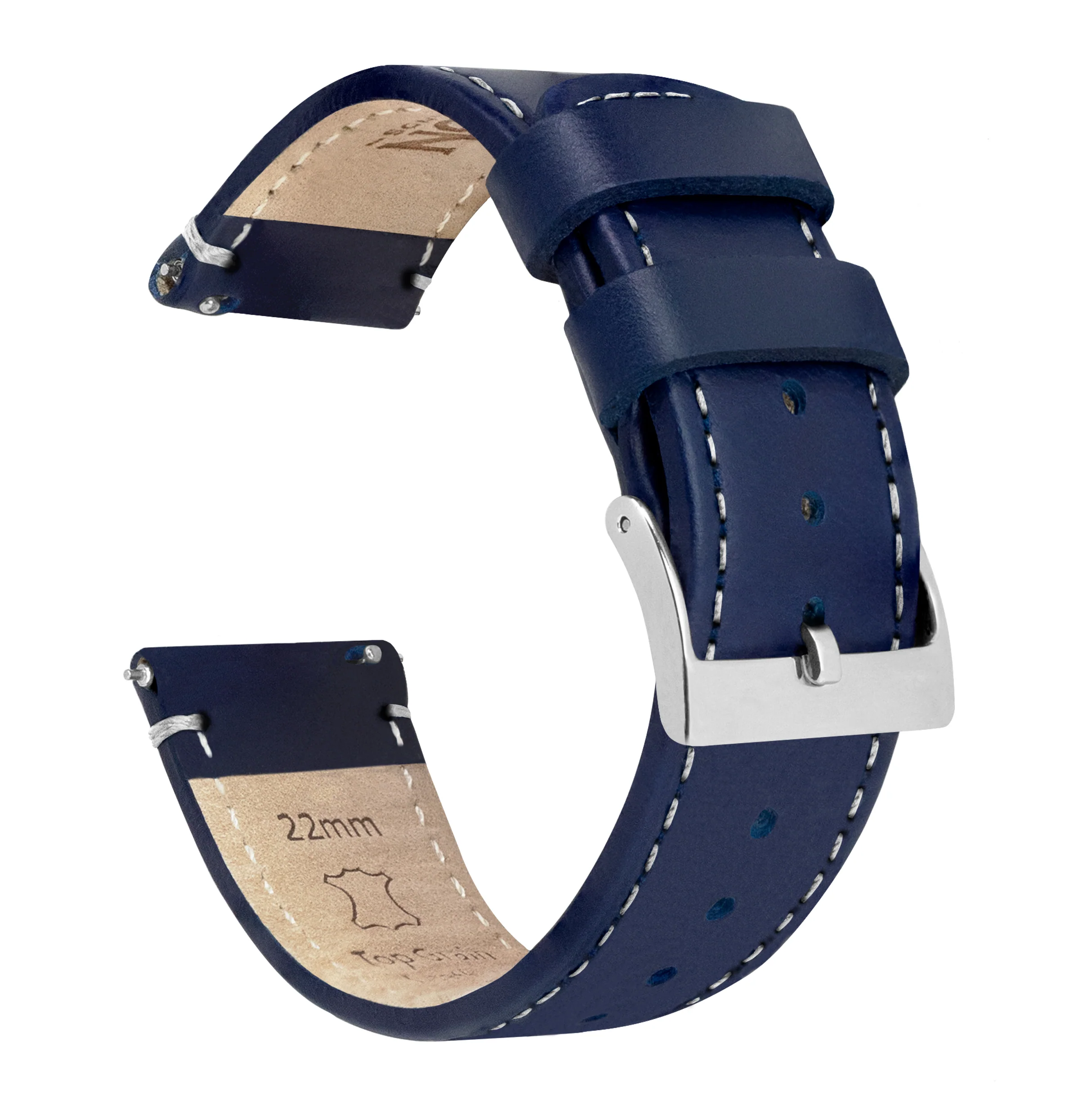 Samsung Galaxy Watch Active Navy Blue Leather White Stitching Watch Band
