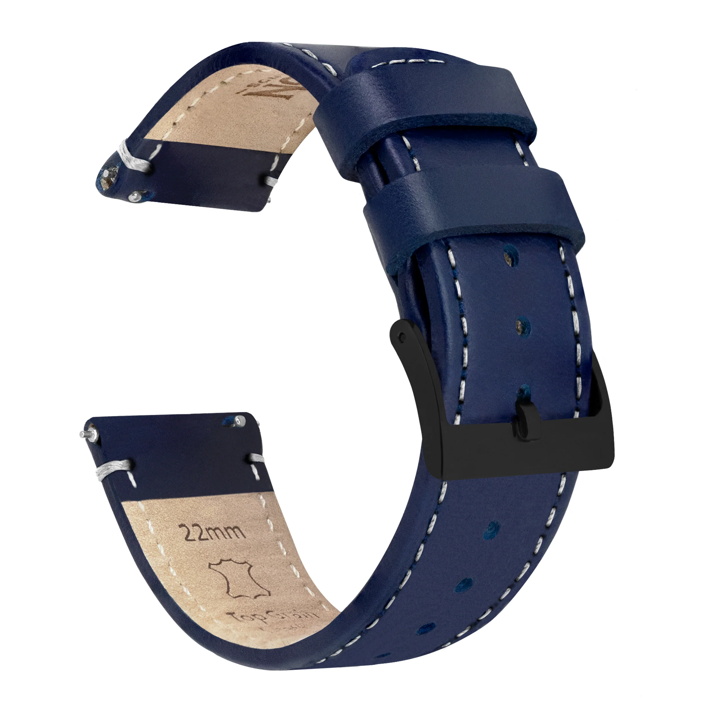 Samsung Galaxy Watch Active Navy Blue Leather White Stitching Watch Band - Image 2