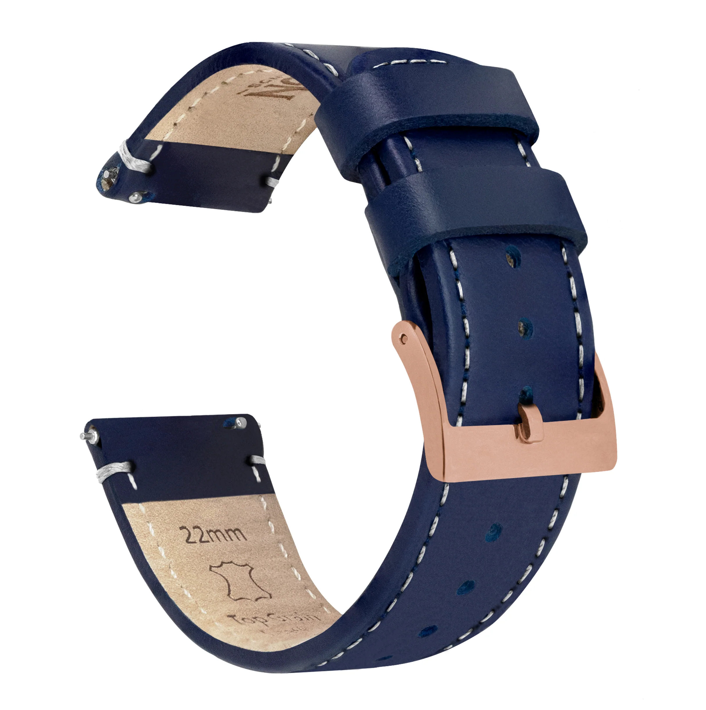 Samsung Galaxy Watch Active Navy Blue Leather White Stitching Watch Band - Image 3