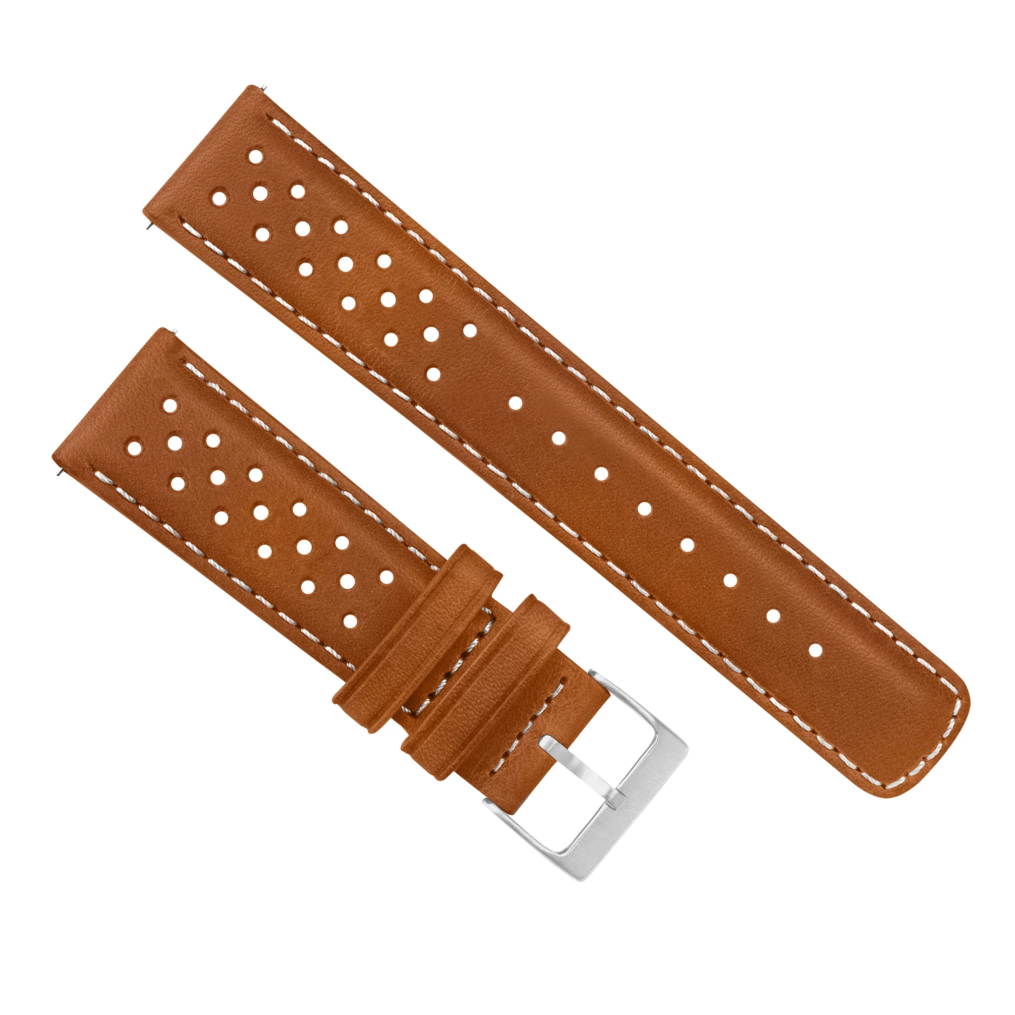 Samsung Galaxy Watch Active Racing Horween Leather Caramel Brown Linen Stitch Watch Band - Image 2