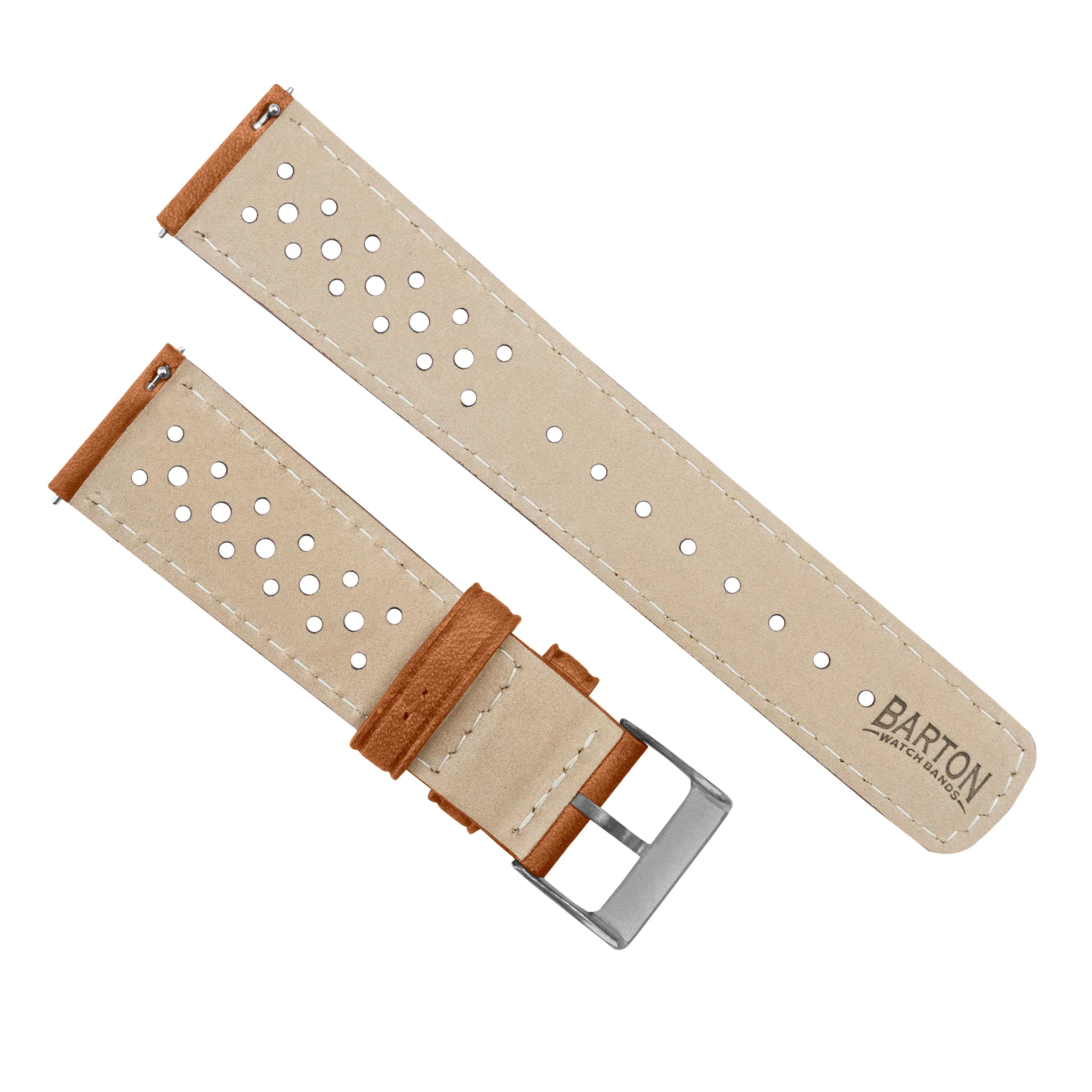 Samsung Galaxy Watch Active Racing Horween Leather Caramel Brown Linen Stitch Watch Band - Image 3