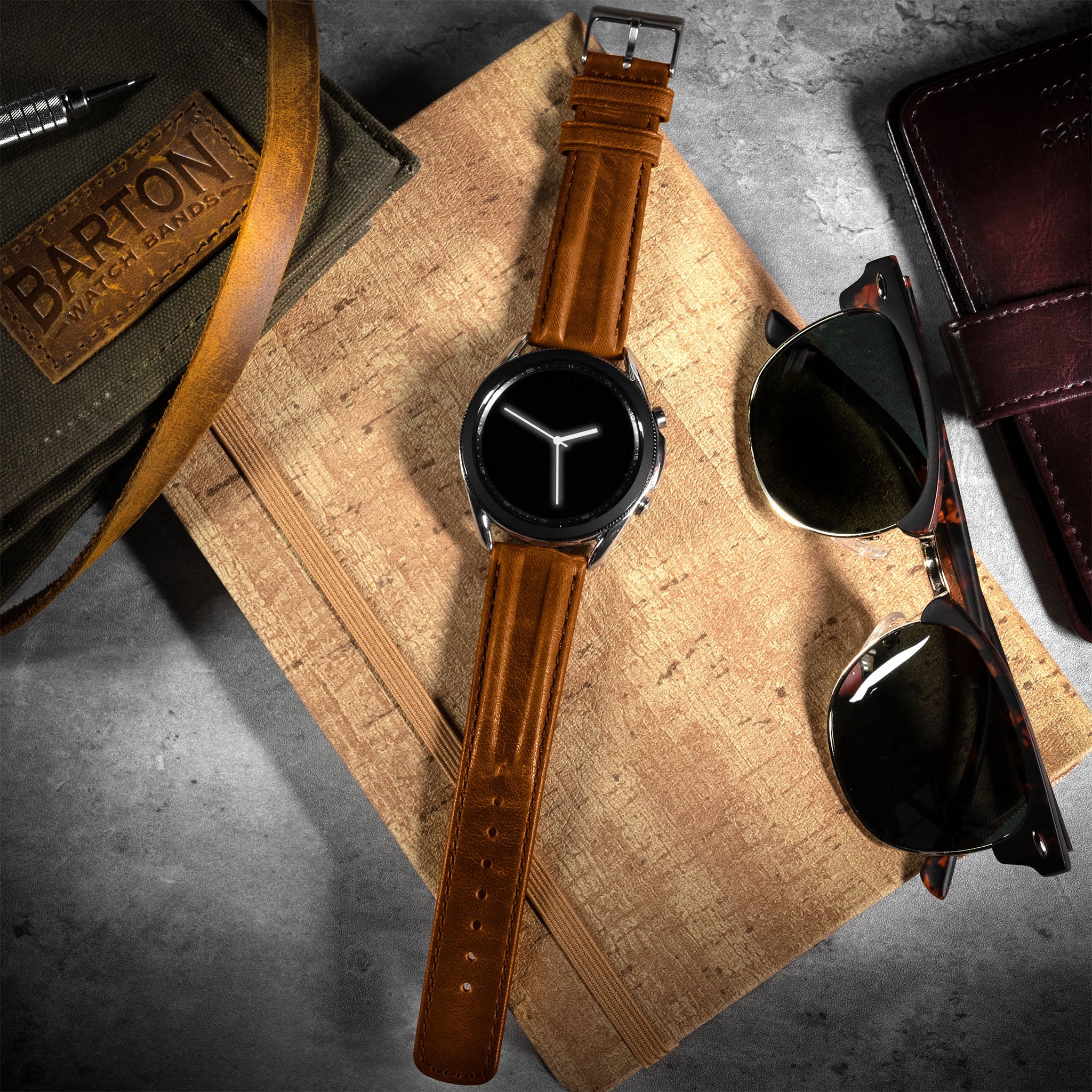Samsung Galaxy Watch5 Classic Horween Leather Caramel Brown Watch Band - Image 2