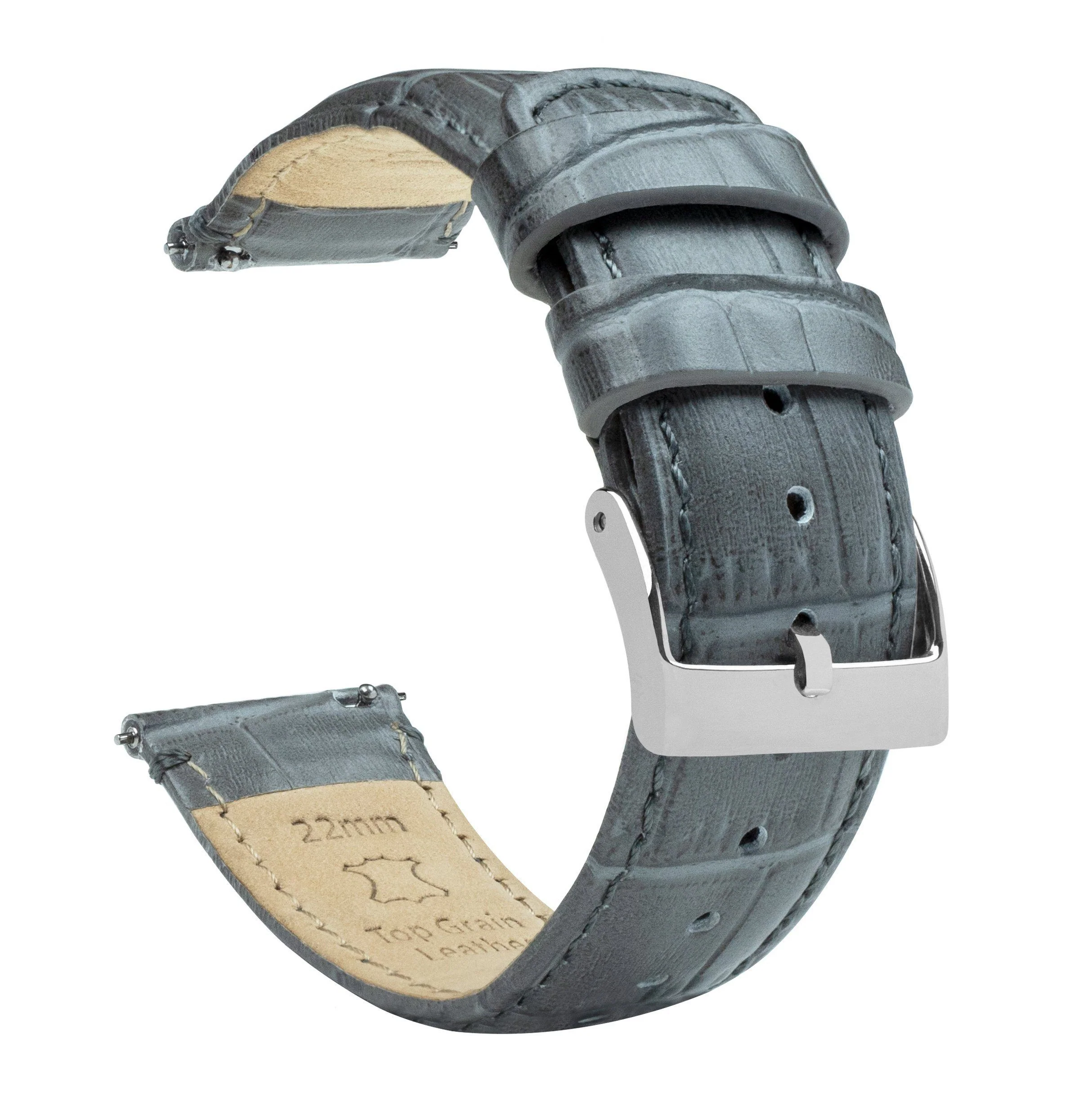 Smoke Grey Alligator Grain Leather 19mm Watch Band