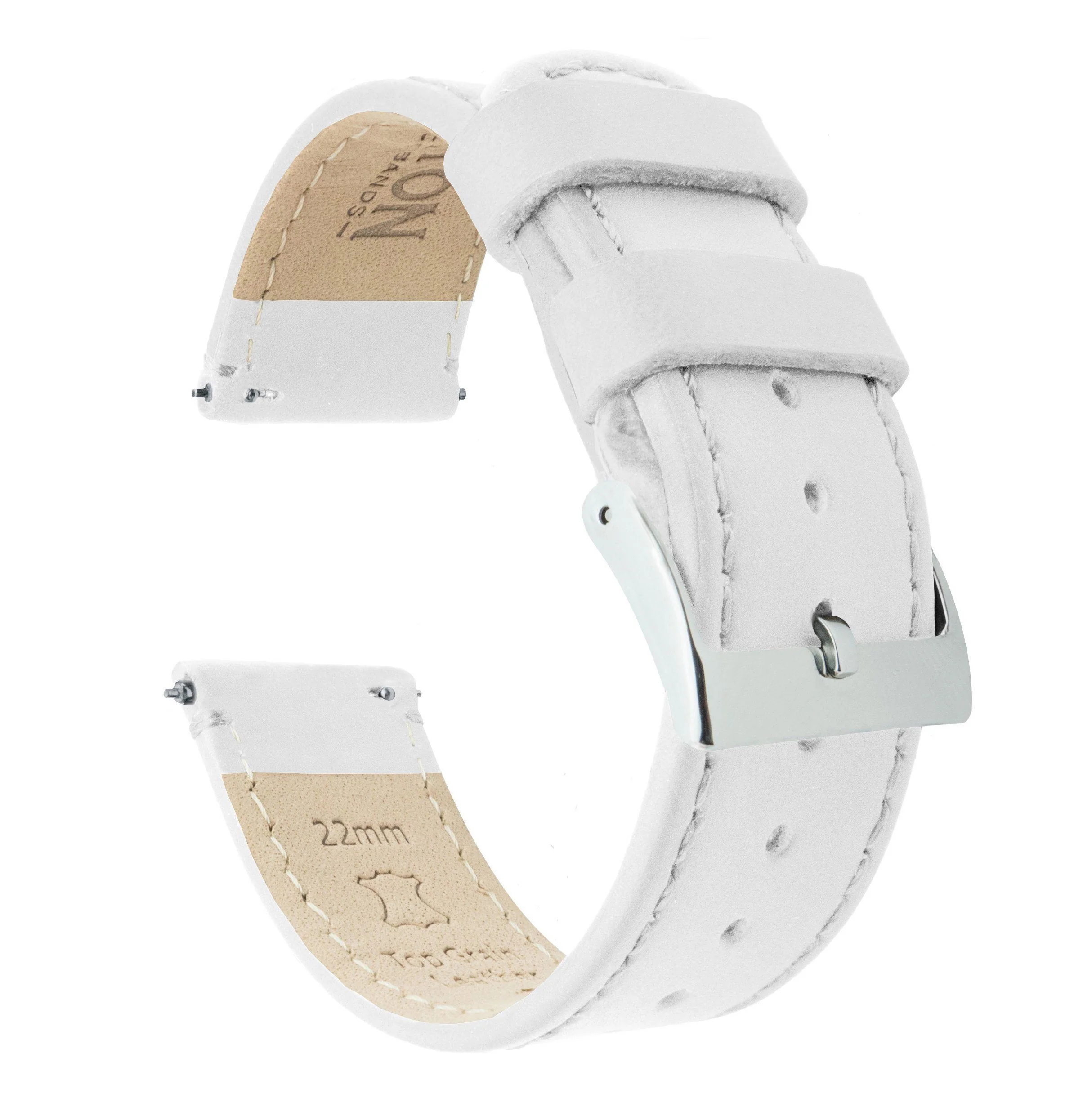 White Leather White Stitching 24mm Watch Band
